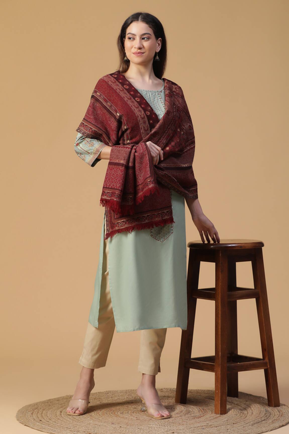 Shingora Regal Woolen Floral Woven Shawl 