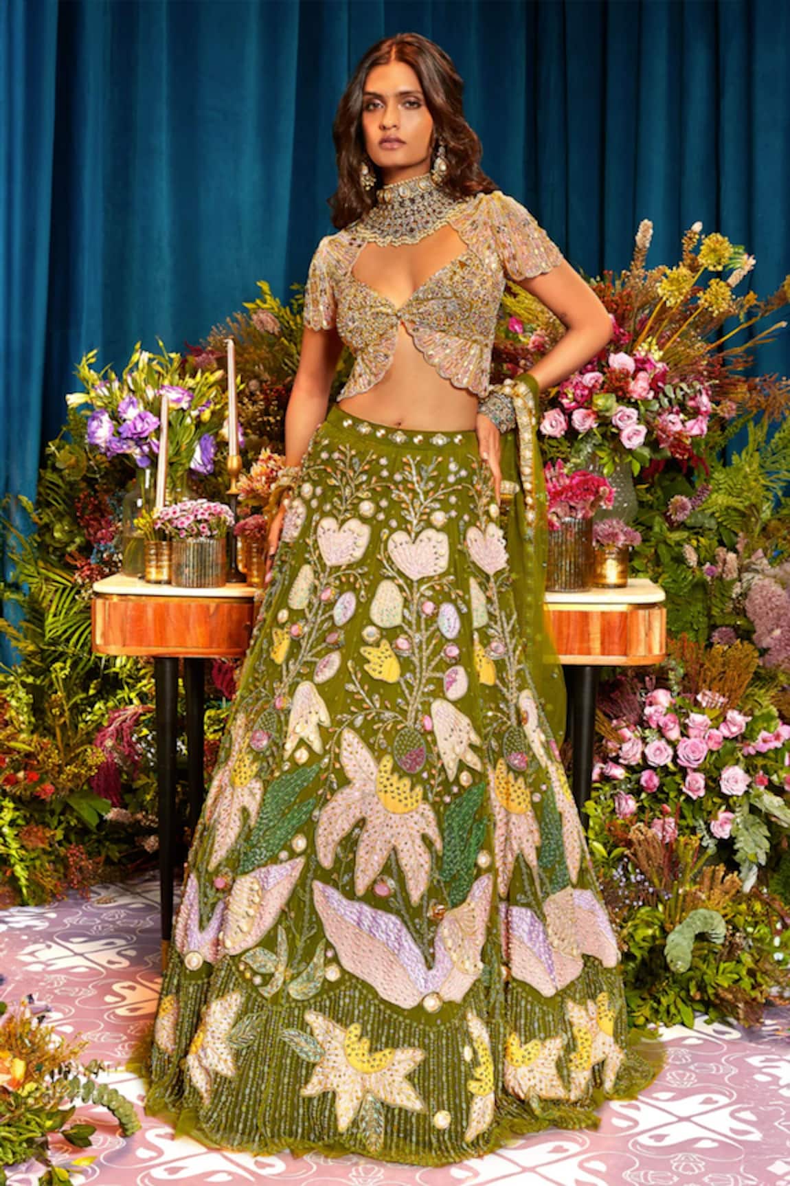 Papa Don't Preach Floral Patchwork Embroidered Lehenga Set 