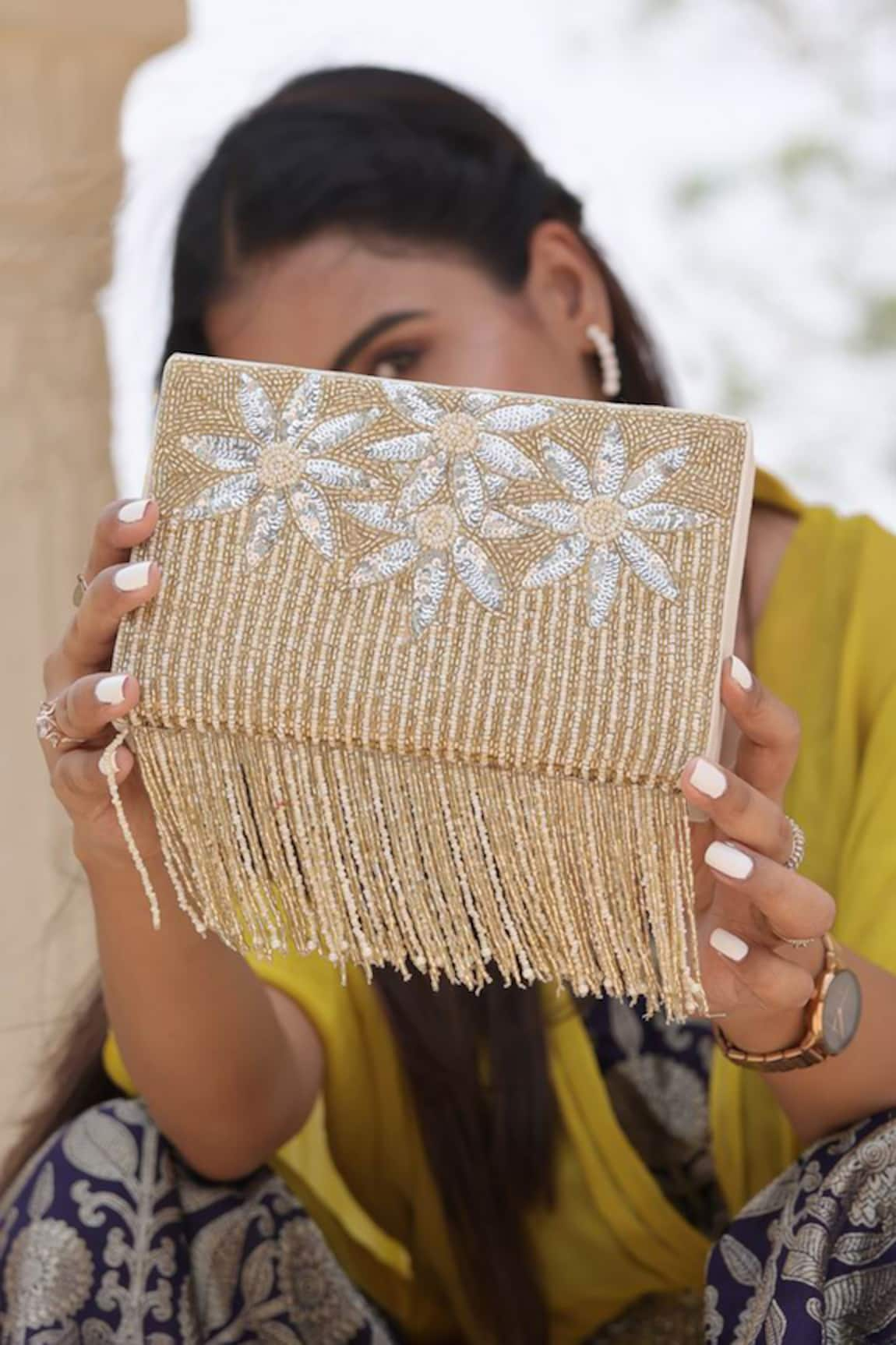 FEZA BAGS Floral Embellished Clutch