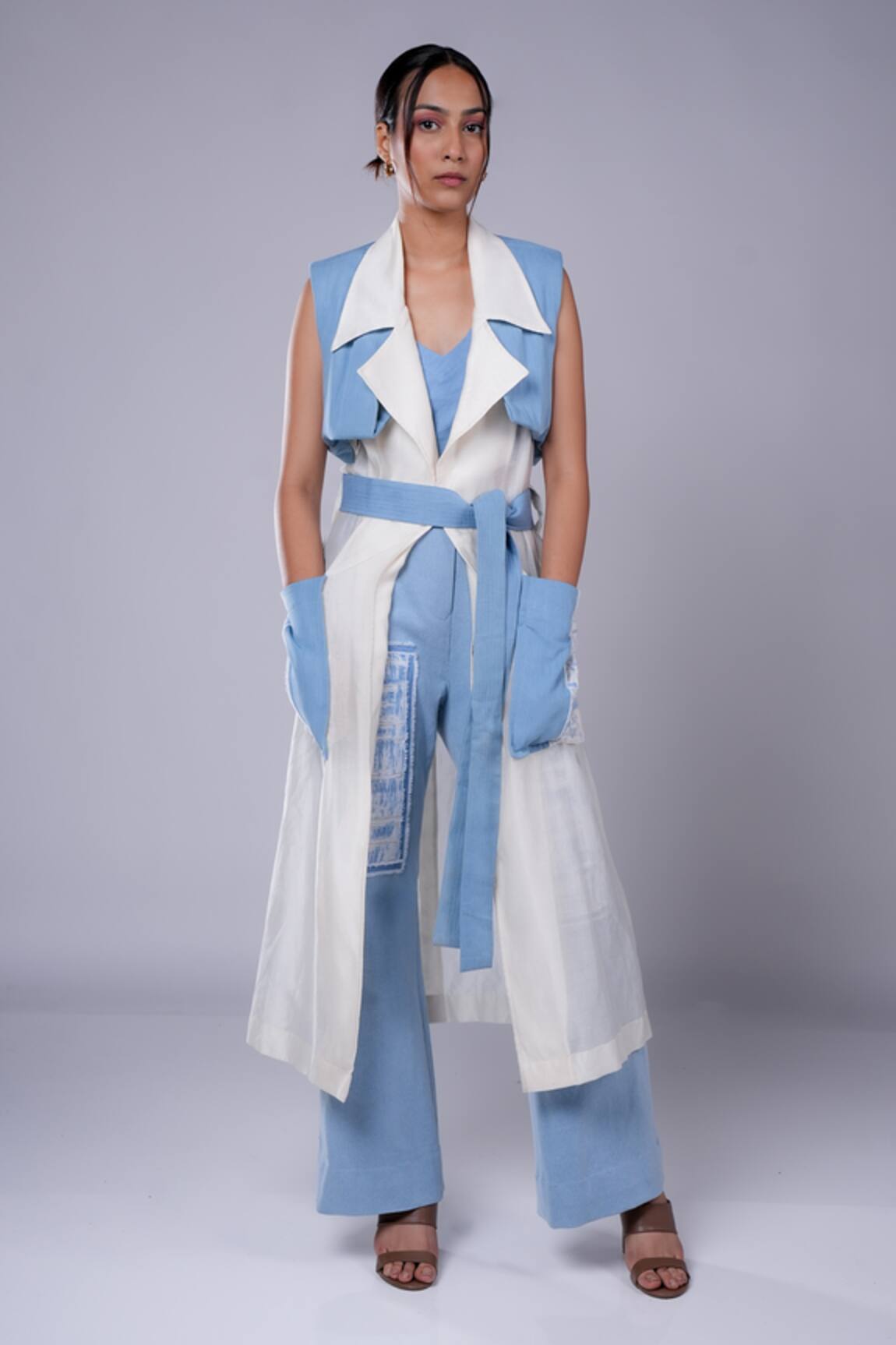 Diksha Khanna Chanderi Overlap Panel Trench Coat 