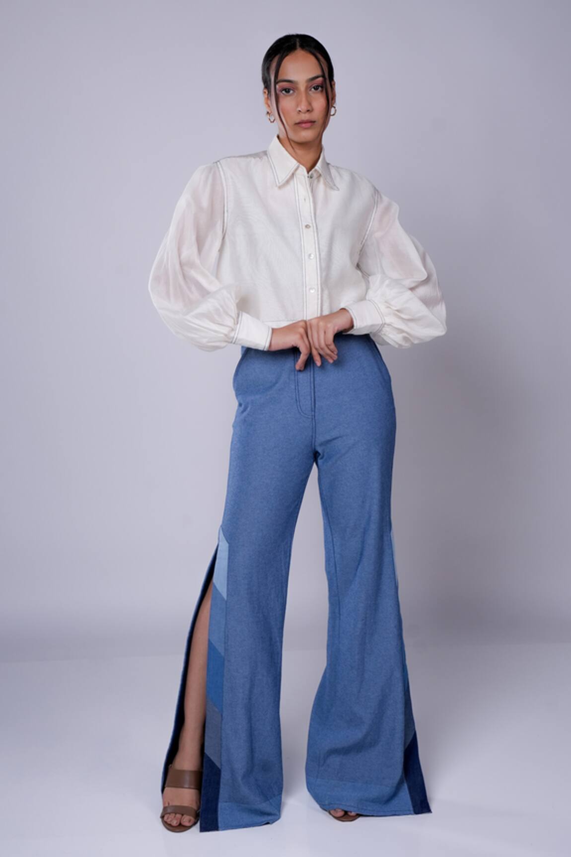 Diksha Khanna Floral Applique Crop Shirt & Side Slit Pant