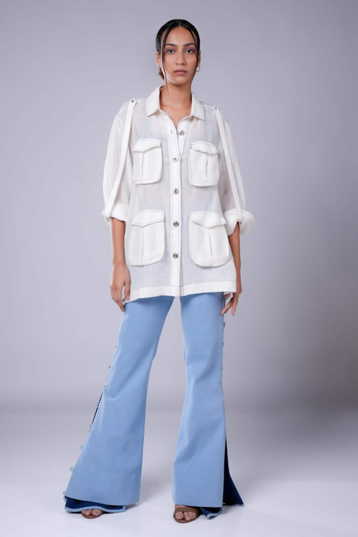 DIKSHA KHANNA Solid Shirt With Godet Pant