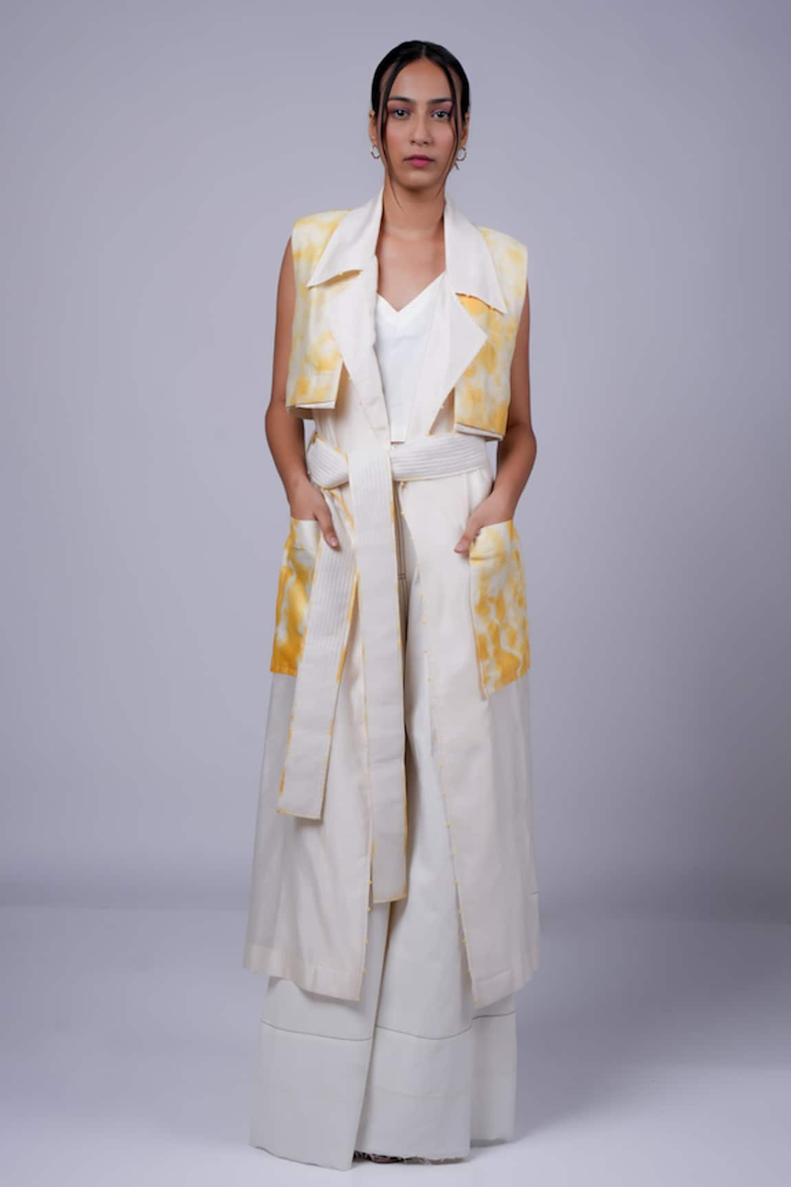 DIKSHA KHANNA Tie-Dye Pattern Trench Coat Pant Set