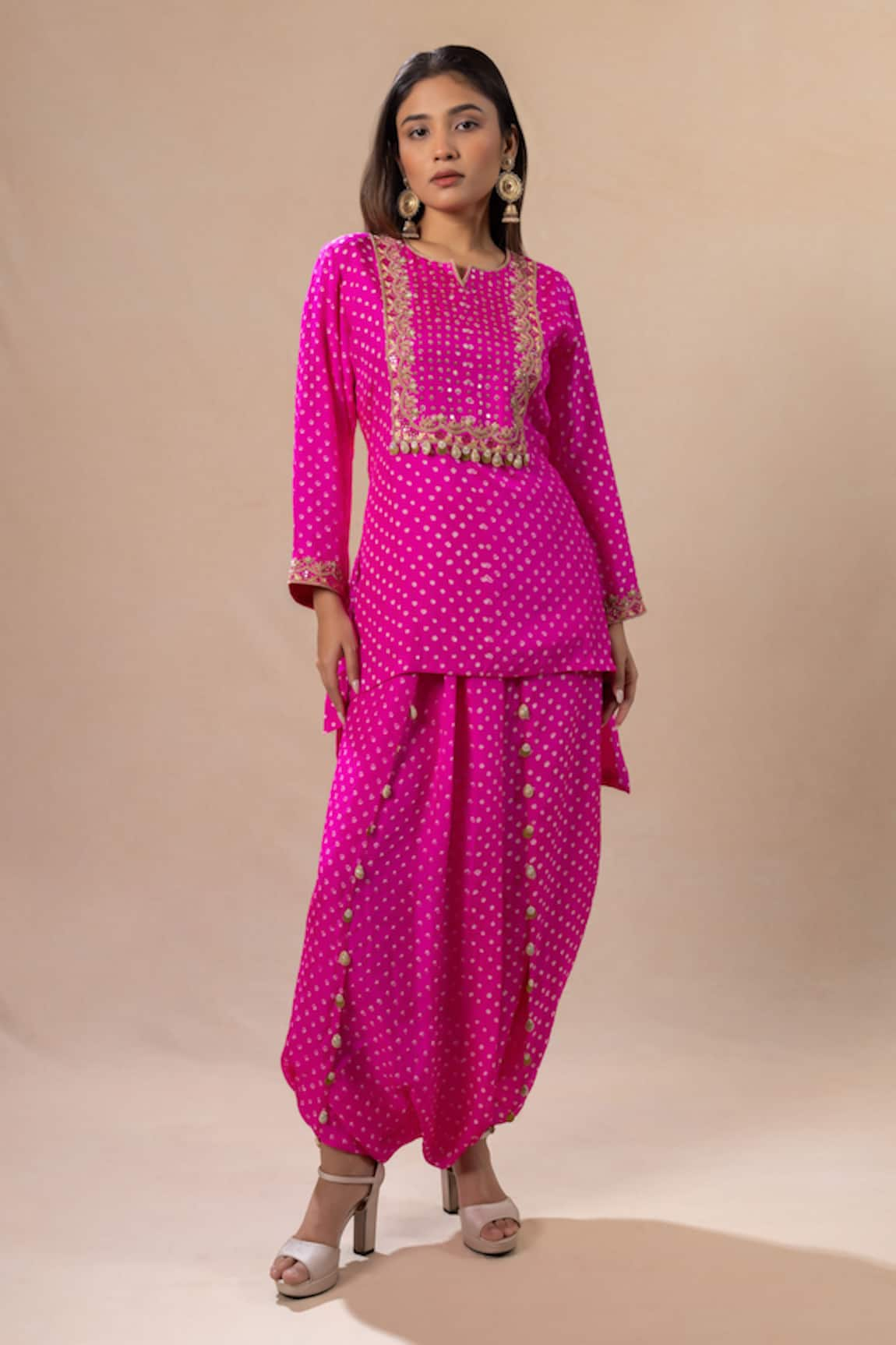 Pink City by Sarika Bandhani Pattern Embroidered Kurta Dhoti Pant Set