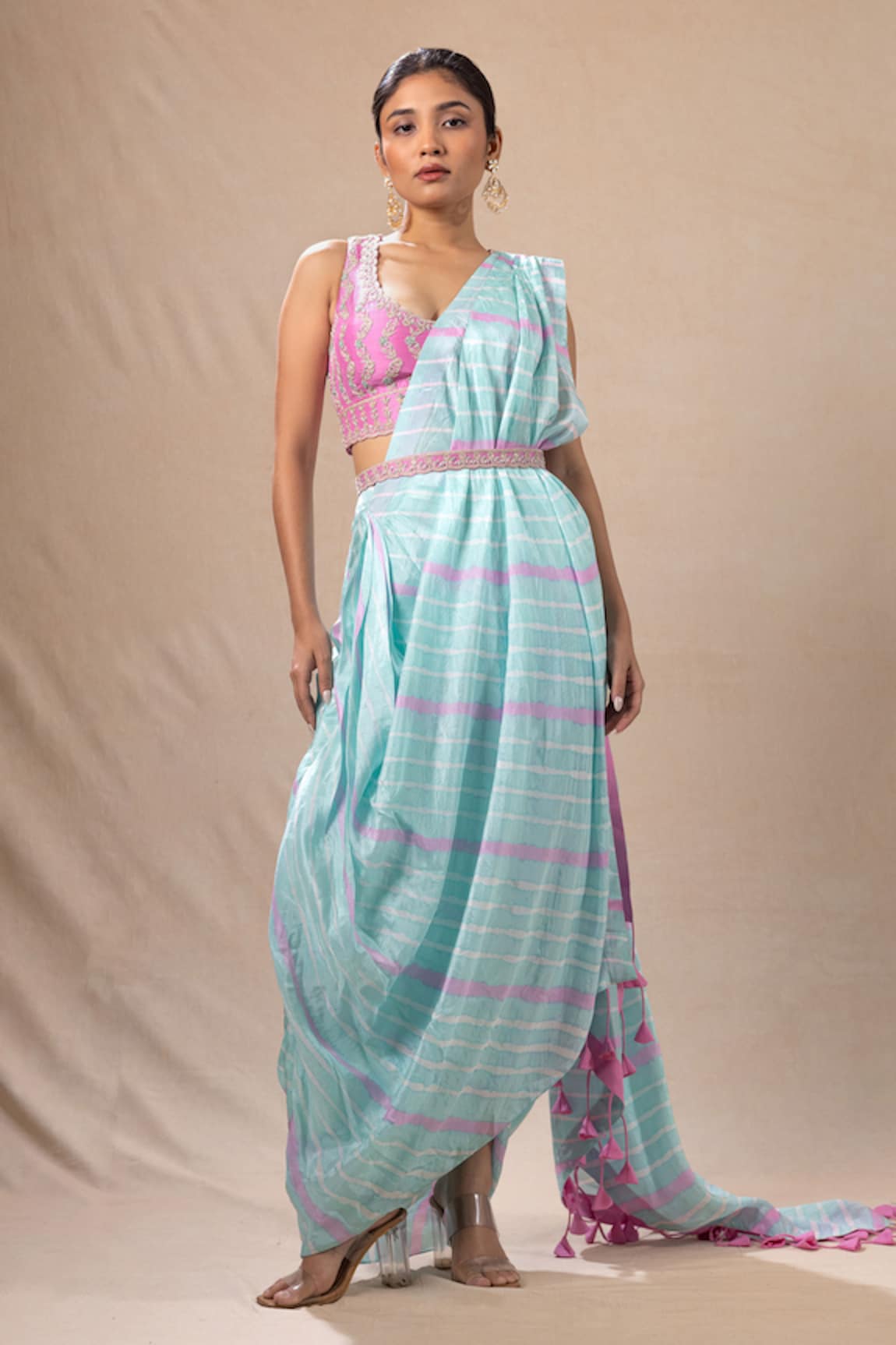 Pink City by Sarika Leheriya Pre-Draped Saree With Blouse