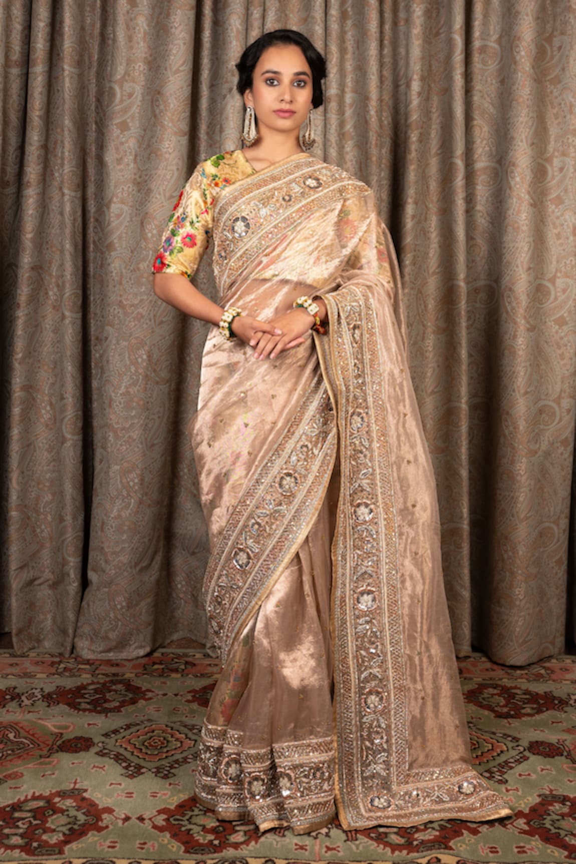 Atelier Shikaarbagh Hand Embroidered Saree With Blouse