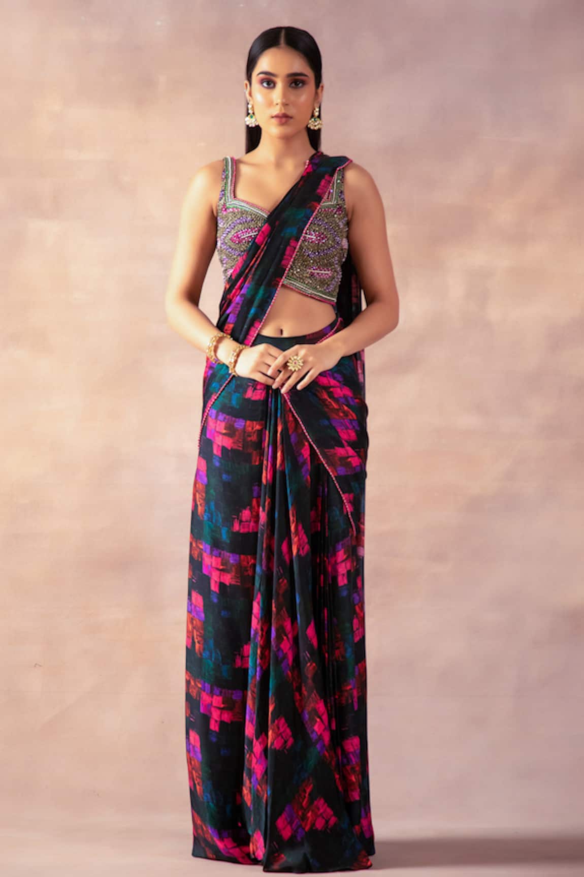 Laxmishriali Printed Pre-Draped Saree With Blouse