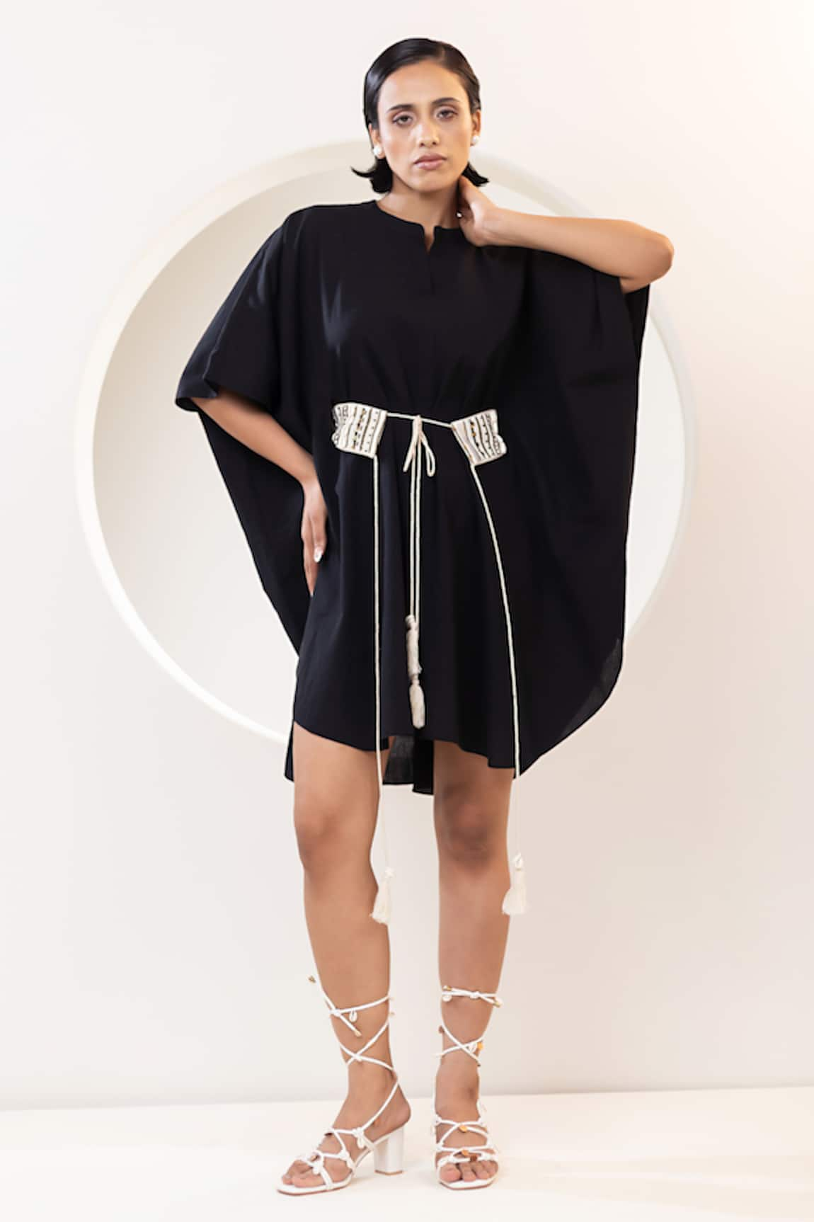 KUSMI Solid Dress With Tie-Up Belt