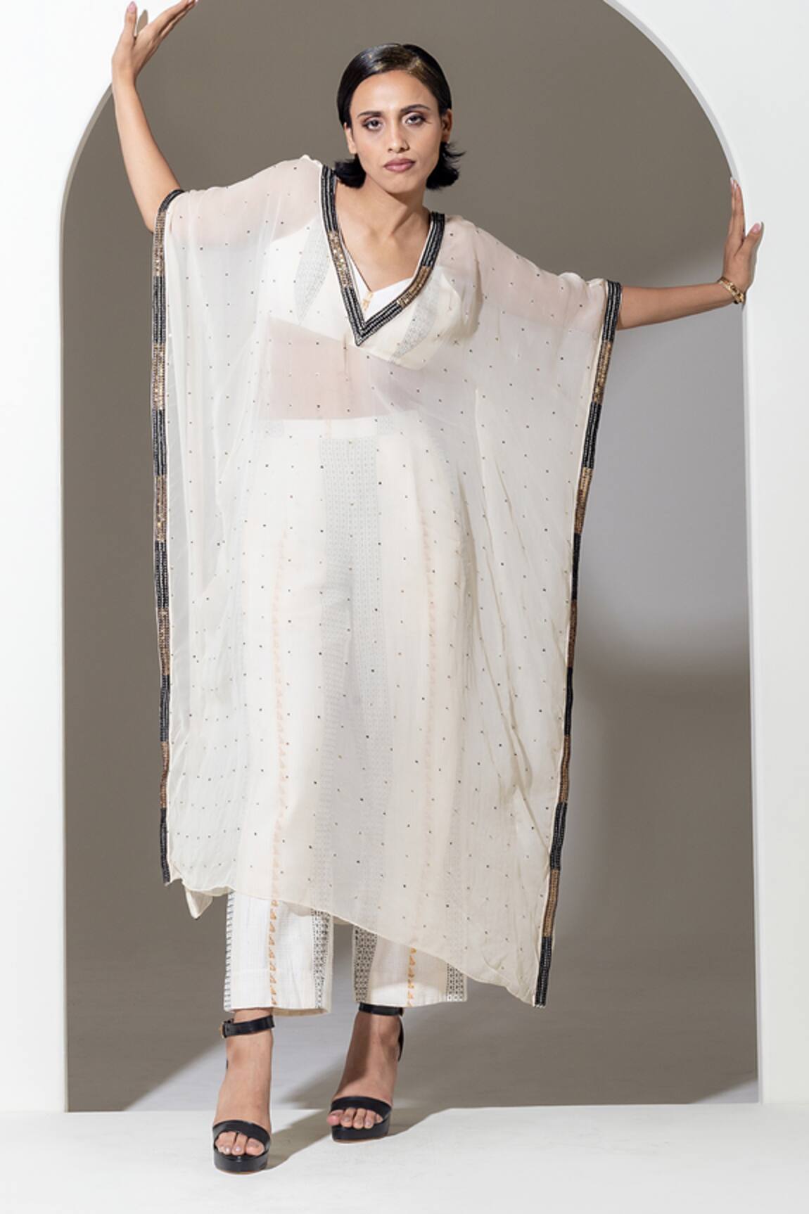 KUSMI Organza Sequin & Bead Embroidered Kaftan