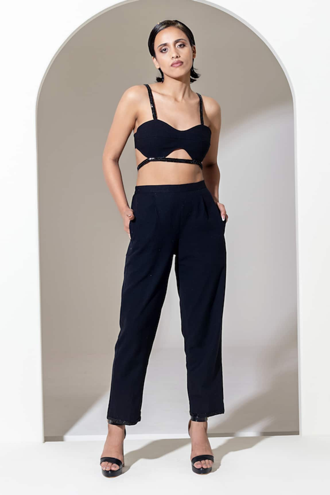 KUSMI Sequin & Bead Embroidered Hem Pant