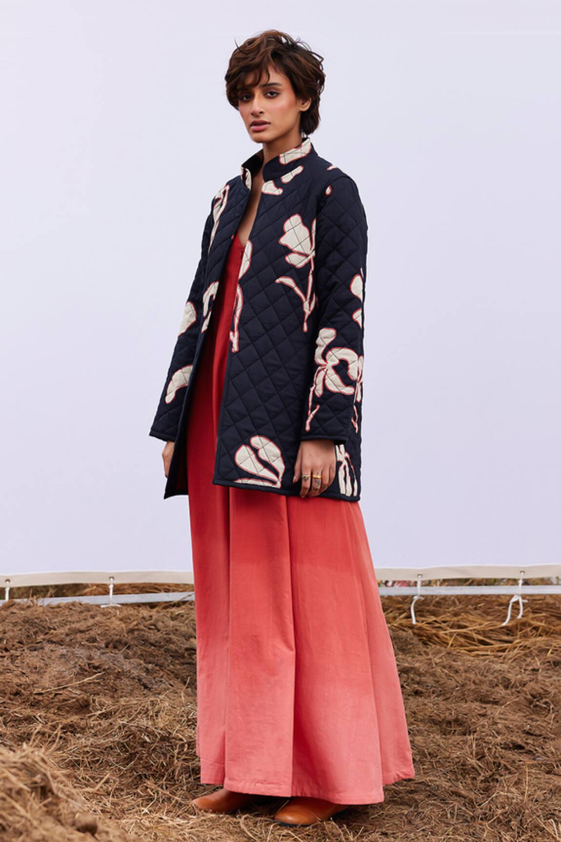 Kharakapas Ash Arum Lily Print Quilted Jacket 