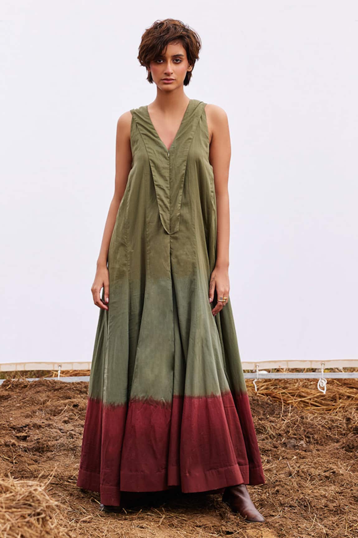 Kharakapas Sage Green Cotton Mul Jumpsuit 