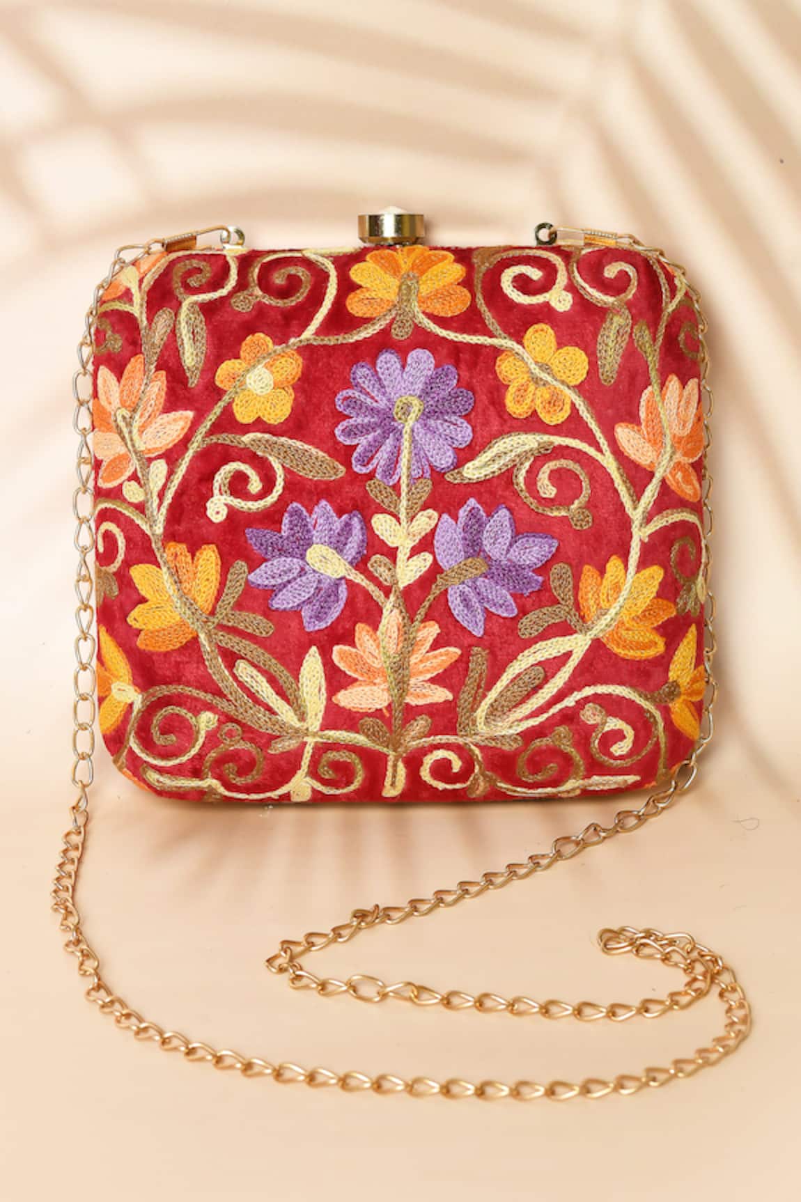 Adara Khan Flower Embroidered Box Clutch