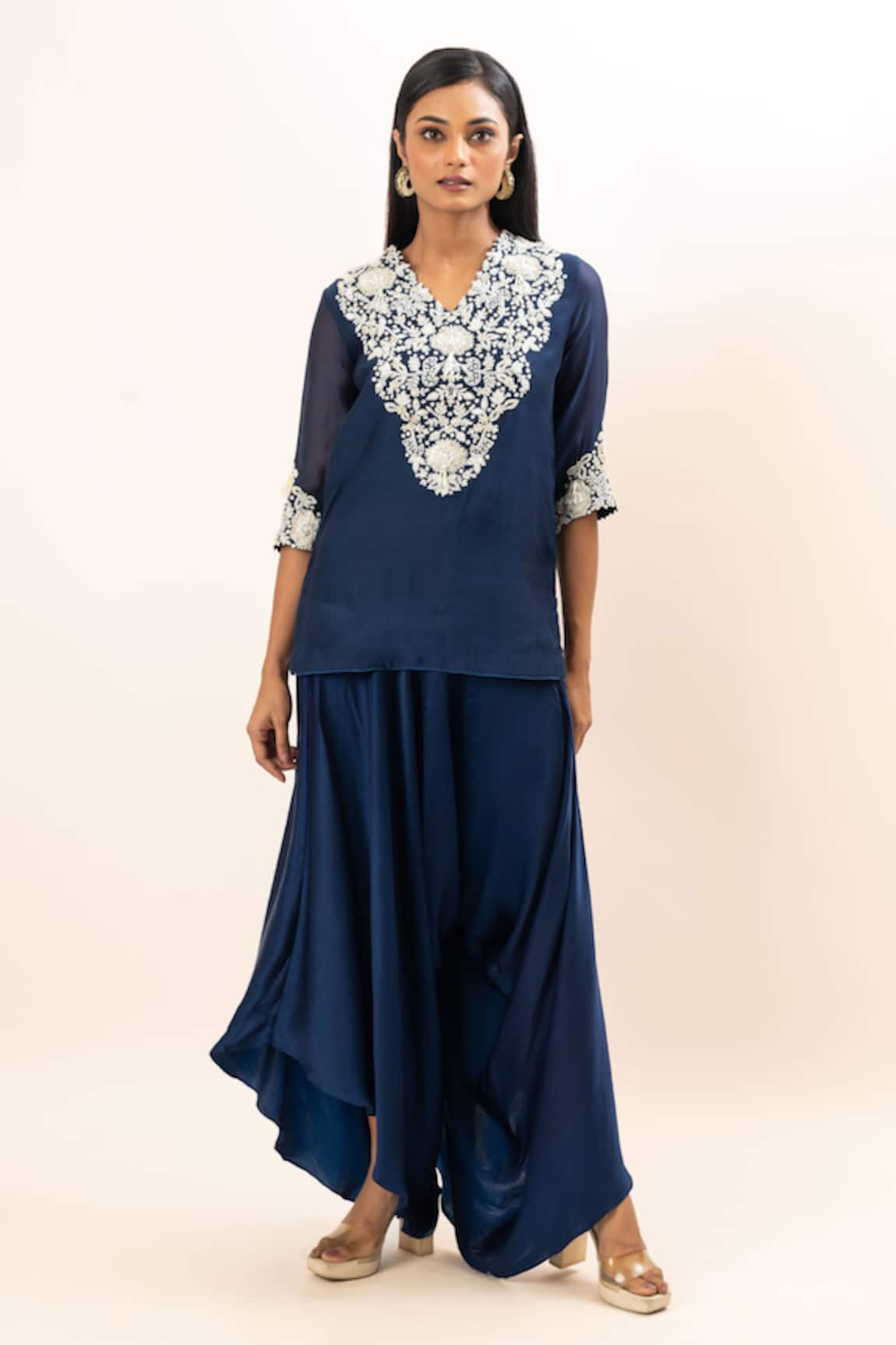 Oshi By Shikha Embroidered Yoke Kurta & Draped Pant Set