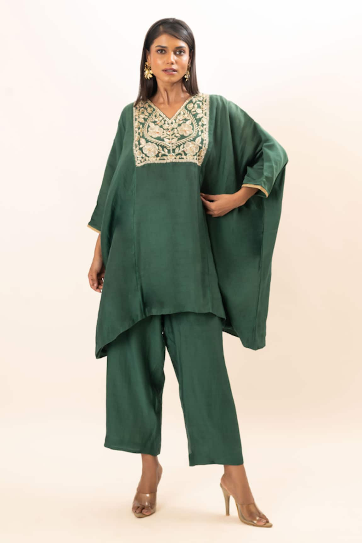 Oshi By Shikha Embroidered Yoke Kaftan & Pant Set