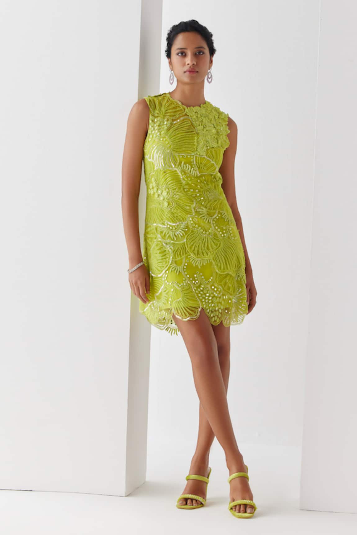 Mishru Moana Martian Embellished Layered Short Dress With Slip 