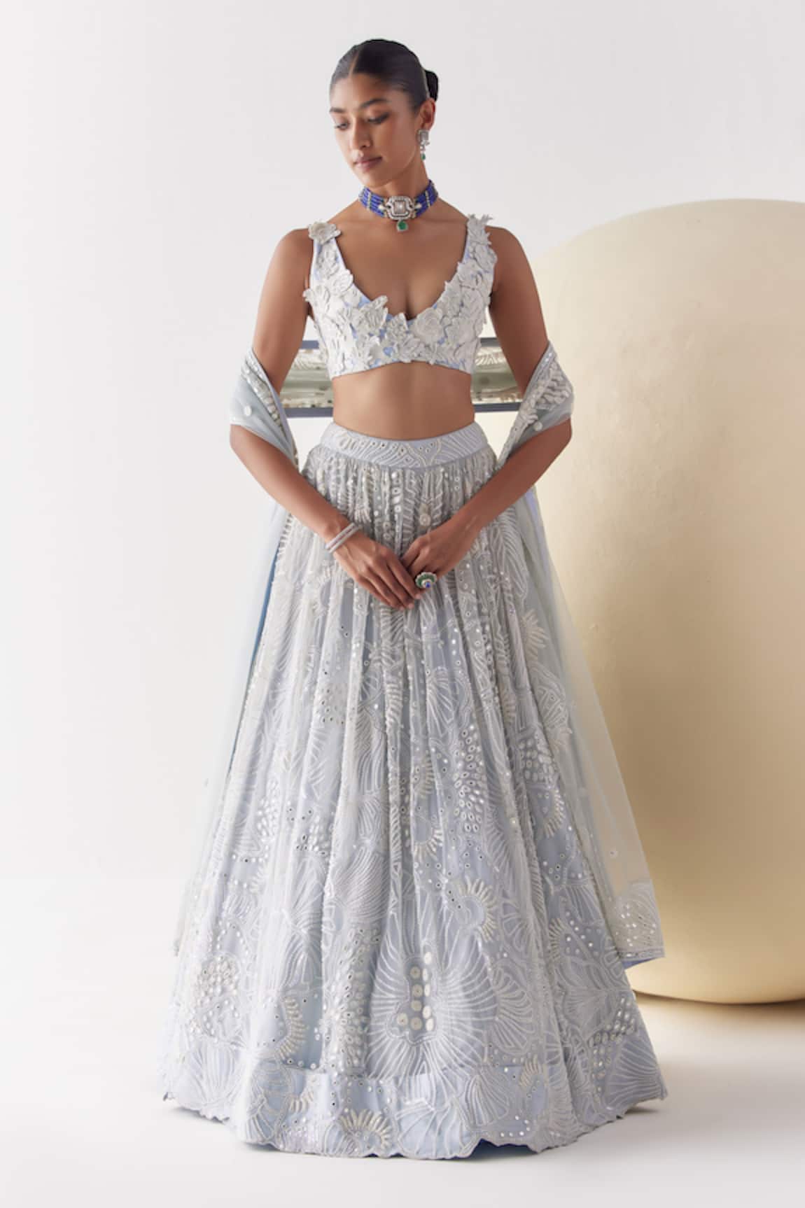 Mishru Kai Onyx Bloom Embroidered Bridal Lehenga Set 
