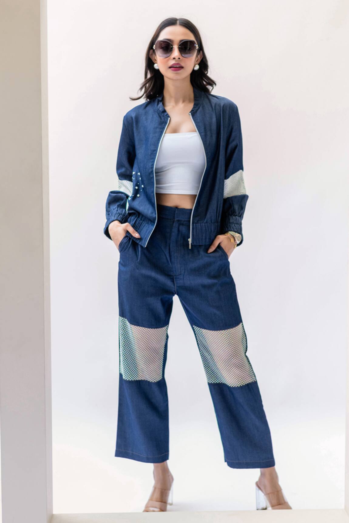 House of Dreams Denim Pearl Work Bomber Jacket & Pant Set