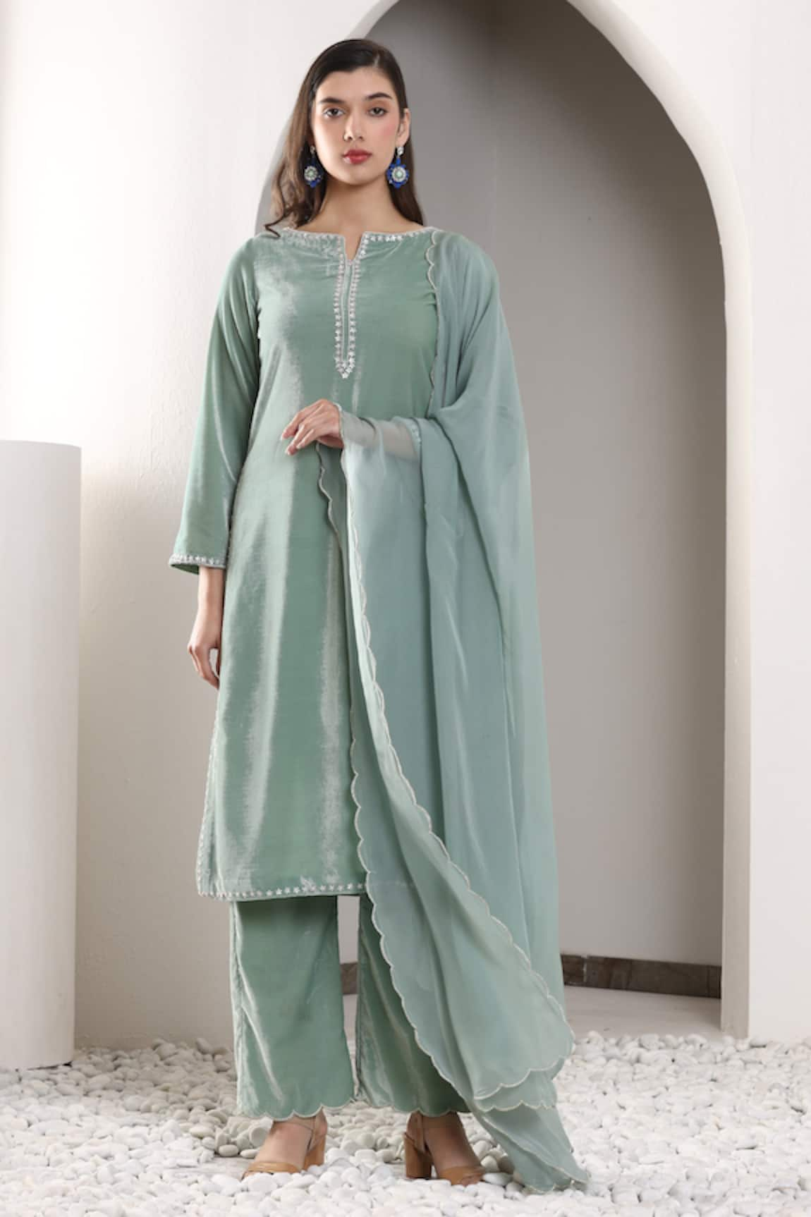 House Of TA-YA Velvet Embroidered Kurta Pant Set