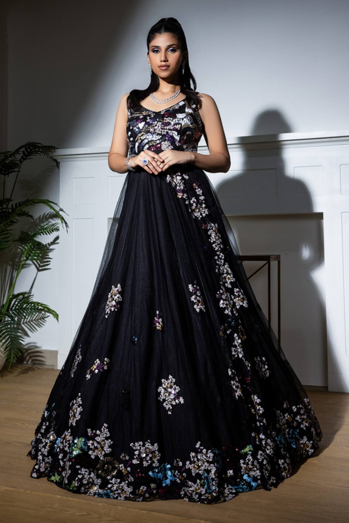 Meenagurnam Sequin Embroidered Flared Gown