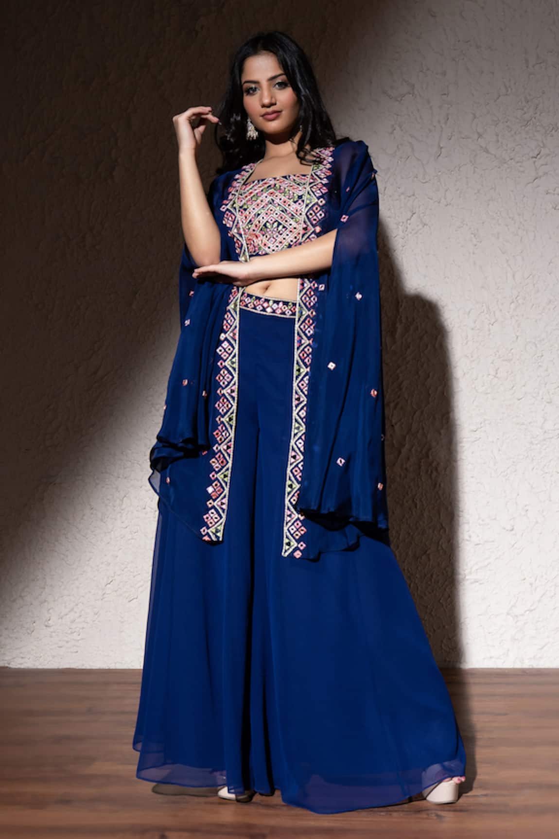 Meenagurnam Diamond Embroidered Jacket Sharara Set