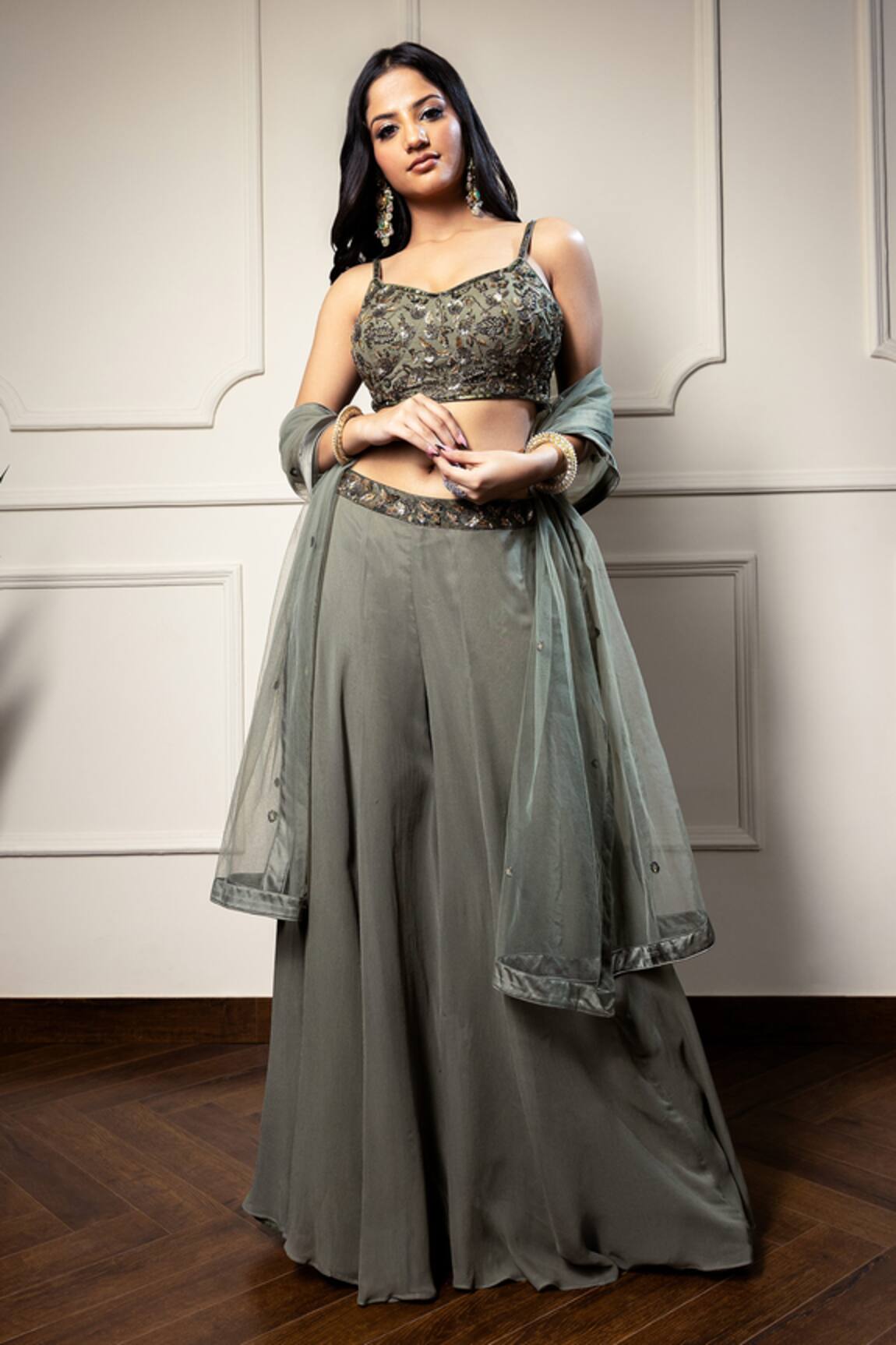 Meenagurnam Dabka & Sequin Embroidered Blouse Sharara Set