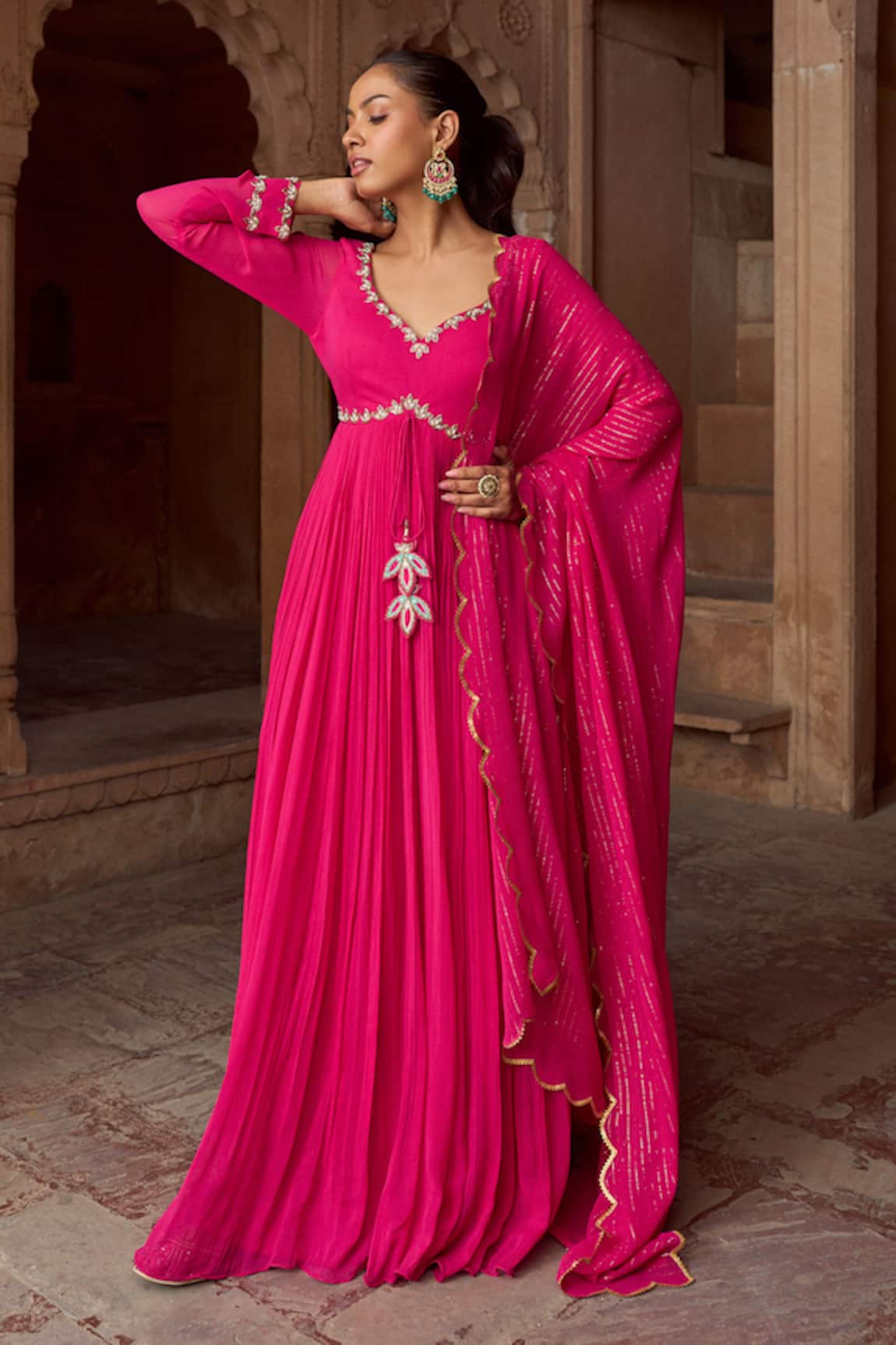 Sonal Pasrija Embroidered Anarkali With Scallop Border Dupatta