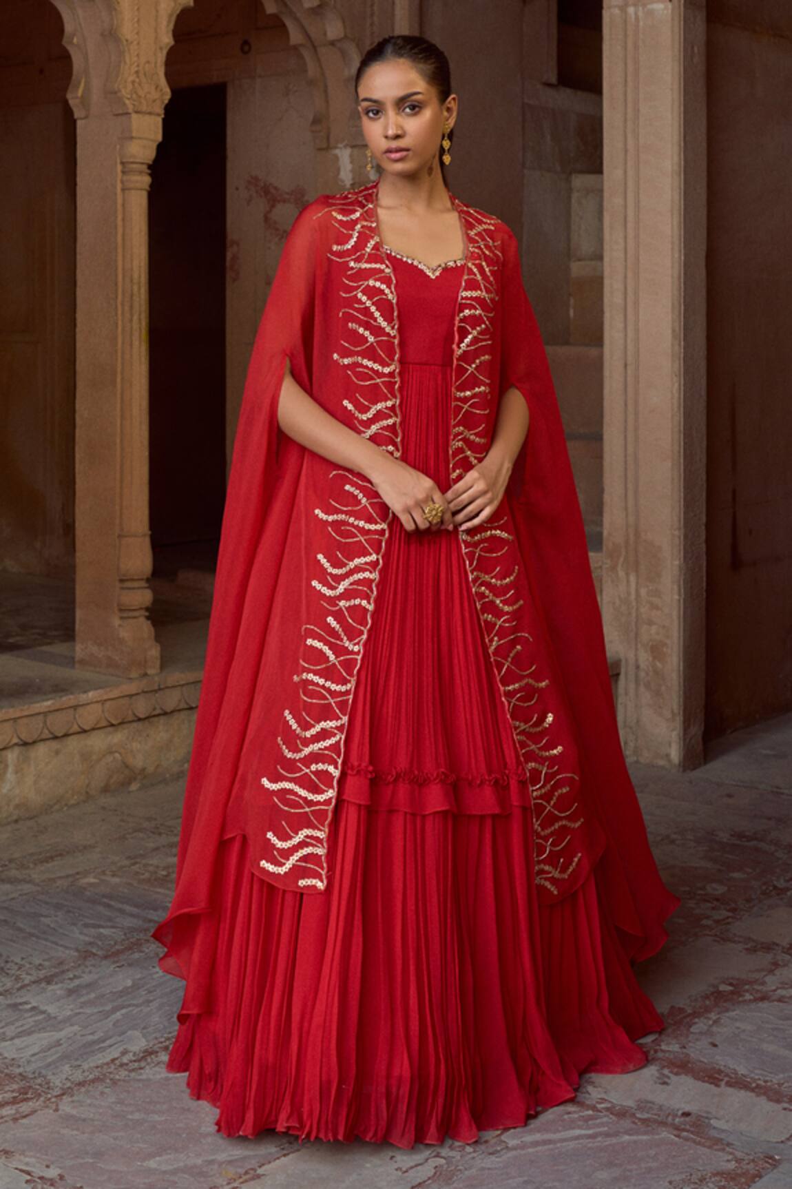 Sonal Pasrija Embroidered Anarkali With Organza Cape