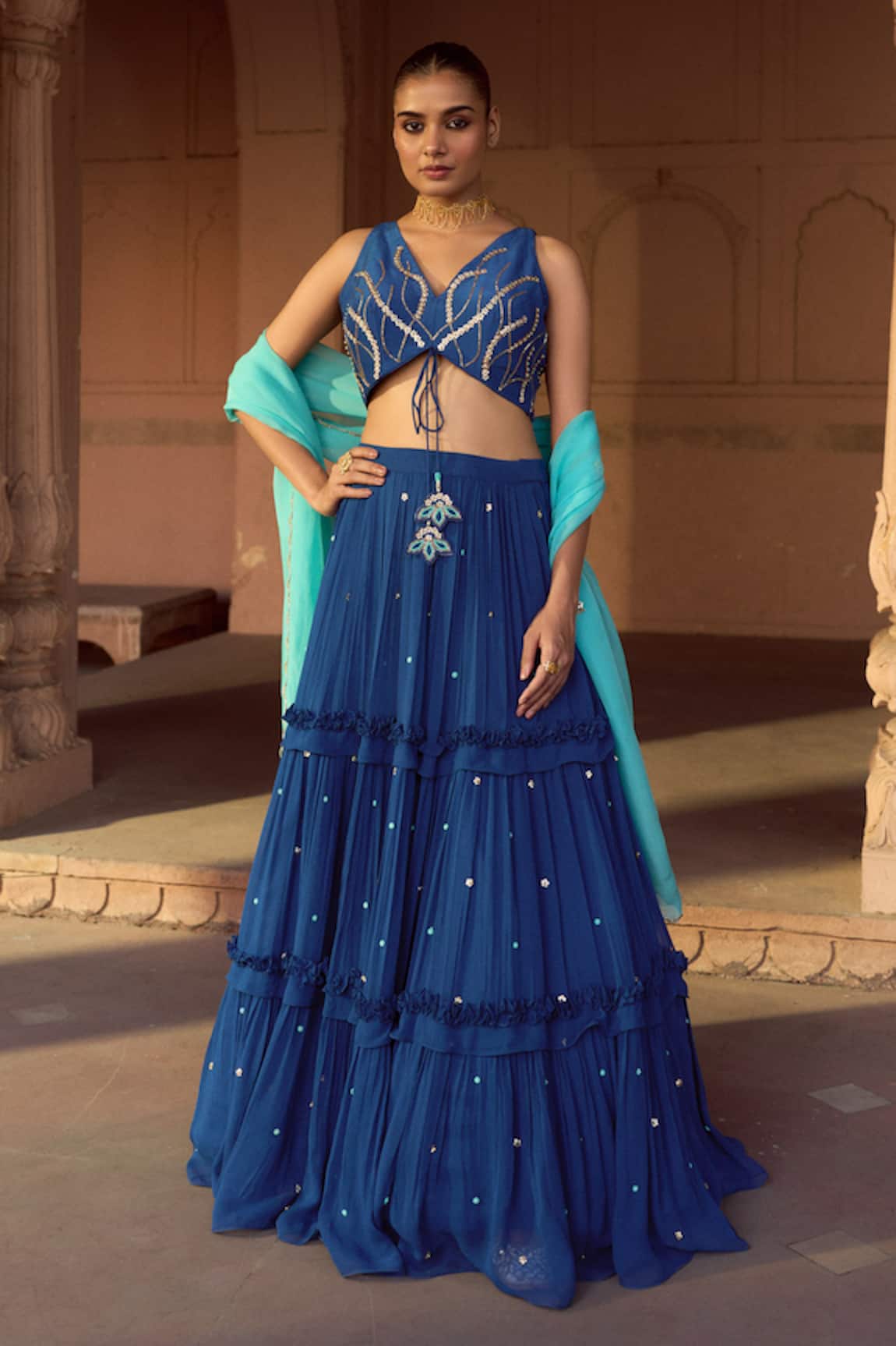 Sonal Pasrija Frill Tiered Lehenga Set 
