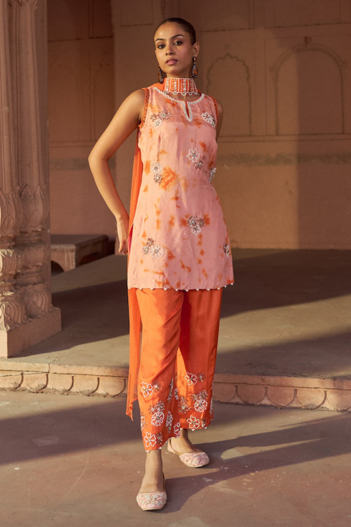 Sonal Pasrija Tie Dye Fleur Beads Embroidered Kurta Palazzo Set