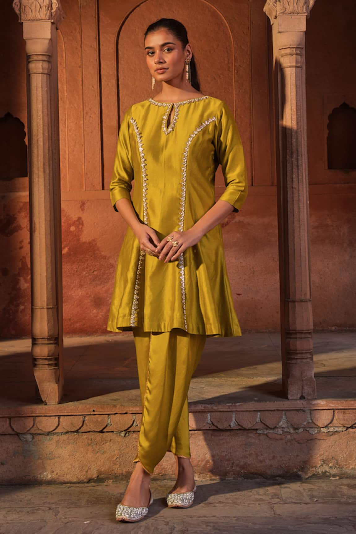 Sonal Pasrija Brazen Sequin Lily Embellished Kalidar Short Kurta With Tulip Pant