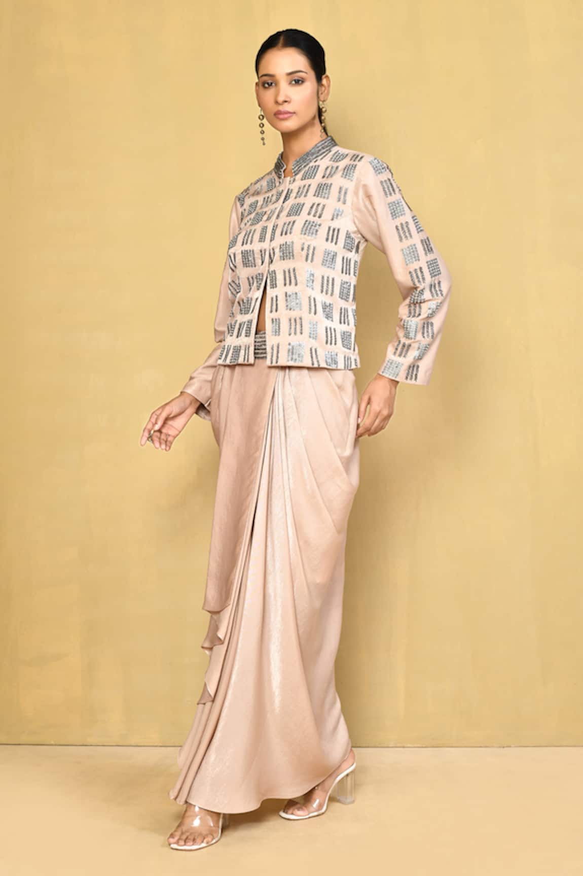 Naintara Bajaj Draped Sequin Embroidered Skirt Set