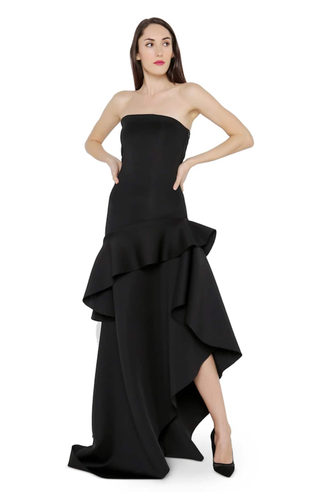 Ozeqo Alexis Solid Ruffle Gown