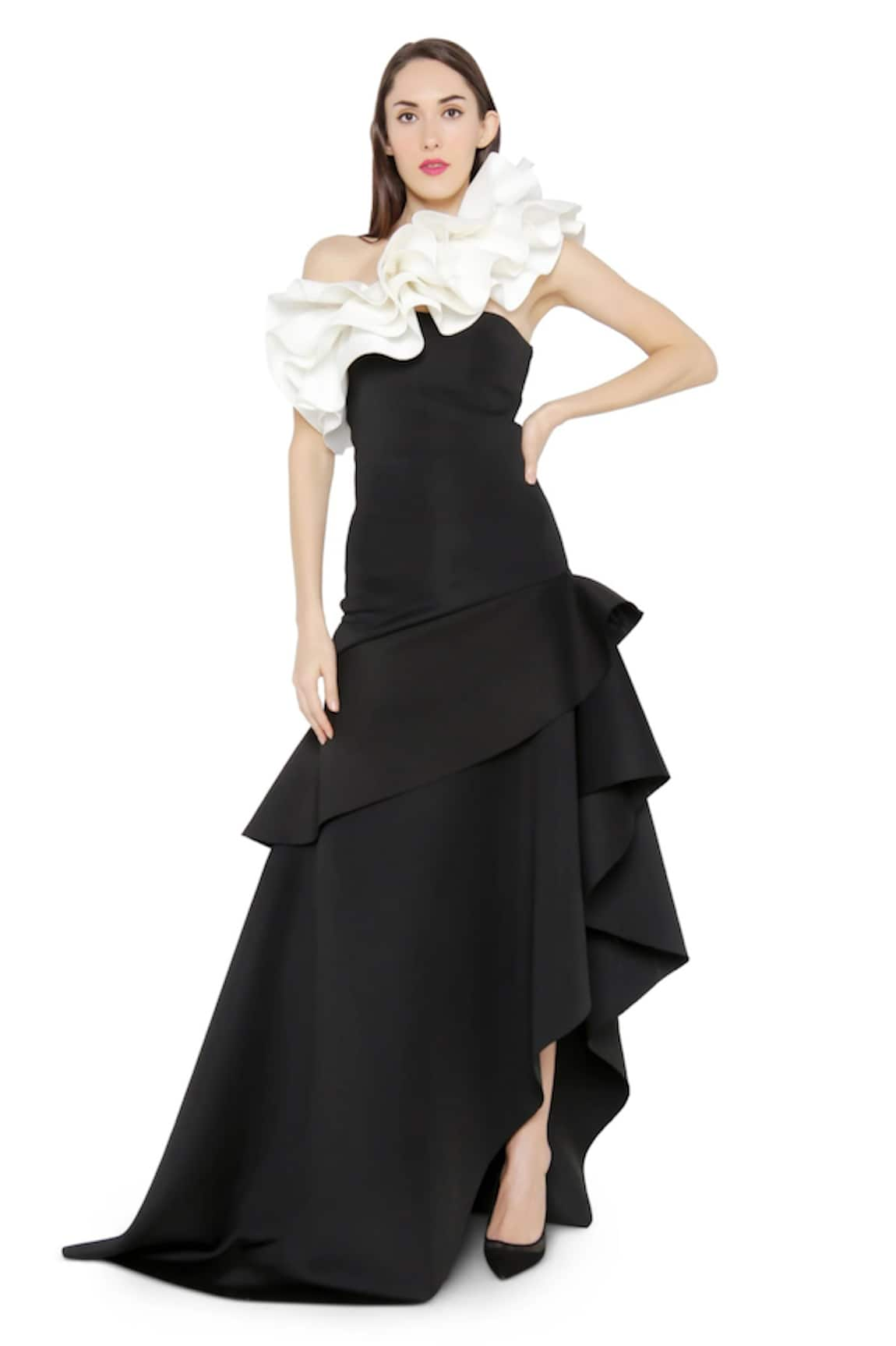 Ozeqo Alexis Asymmetric Gown With Ruffle