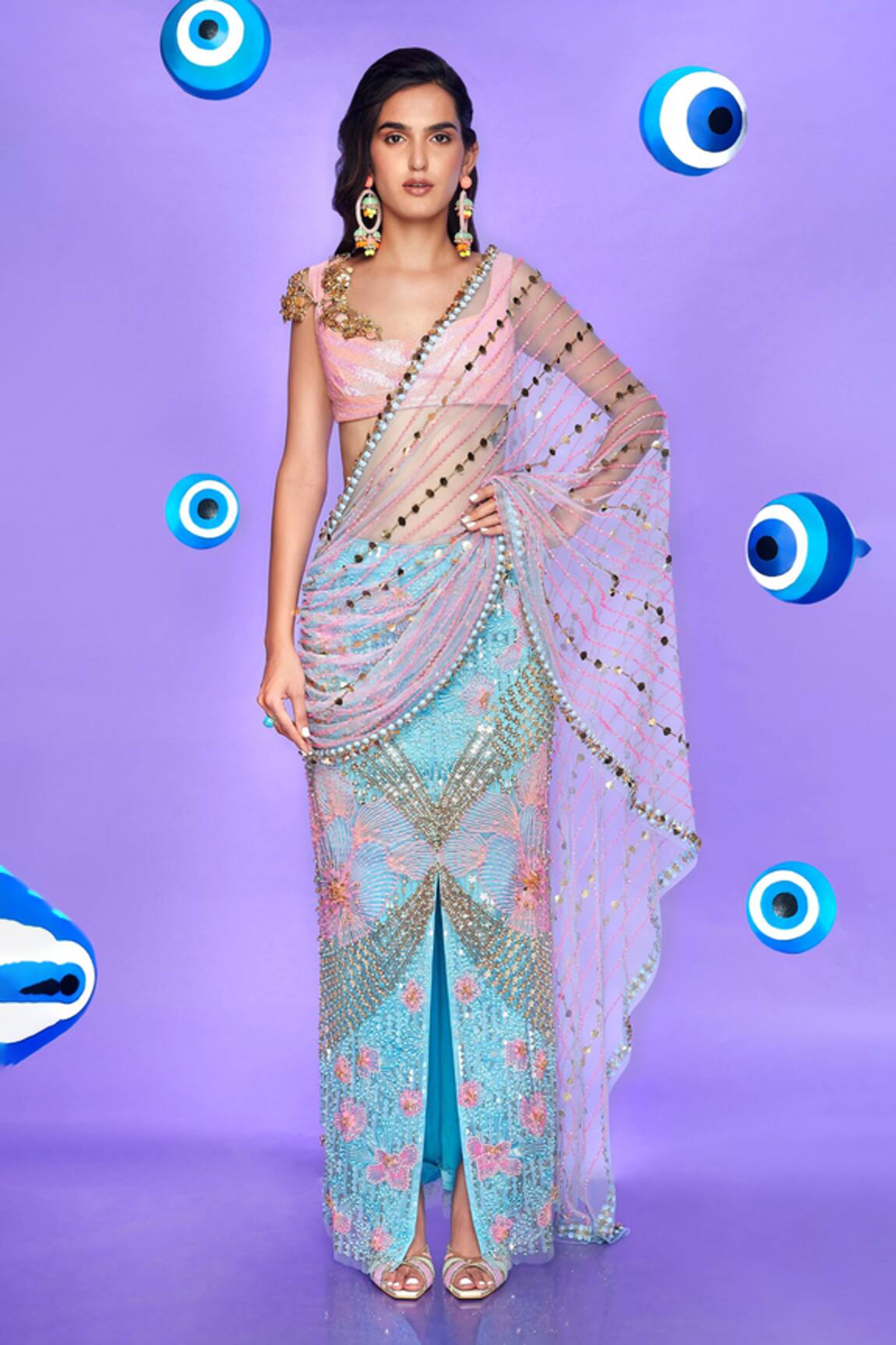 Papa Don't Preach Icy You See Me Embellished Pre-Stitched Saree With Bralette 