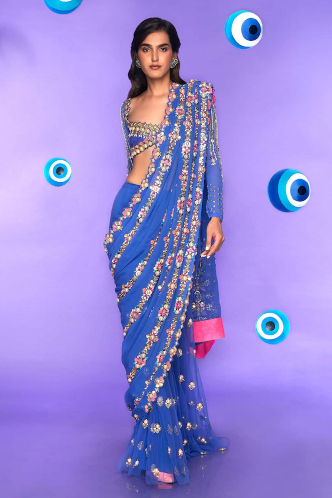 Papa Don't Preach Chrissy Stripe Embellished Saree With Blouse 