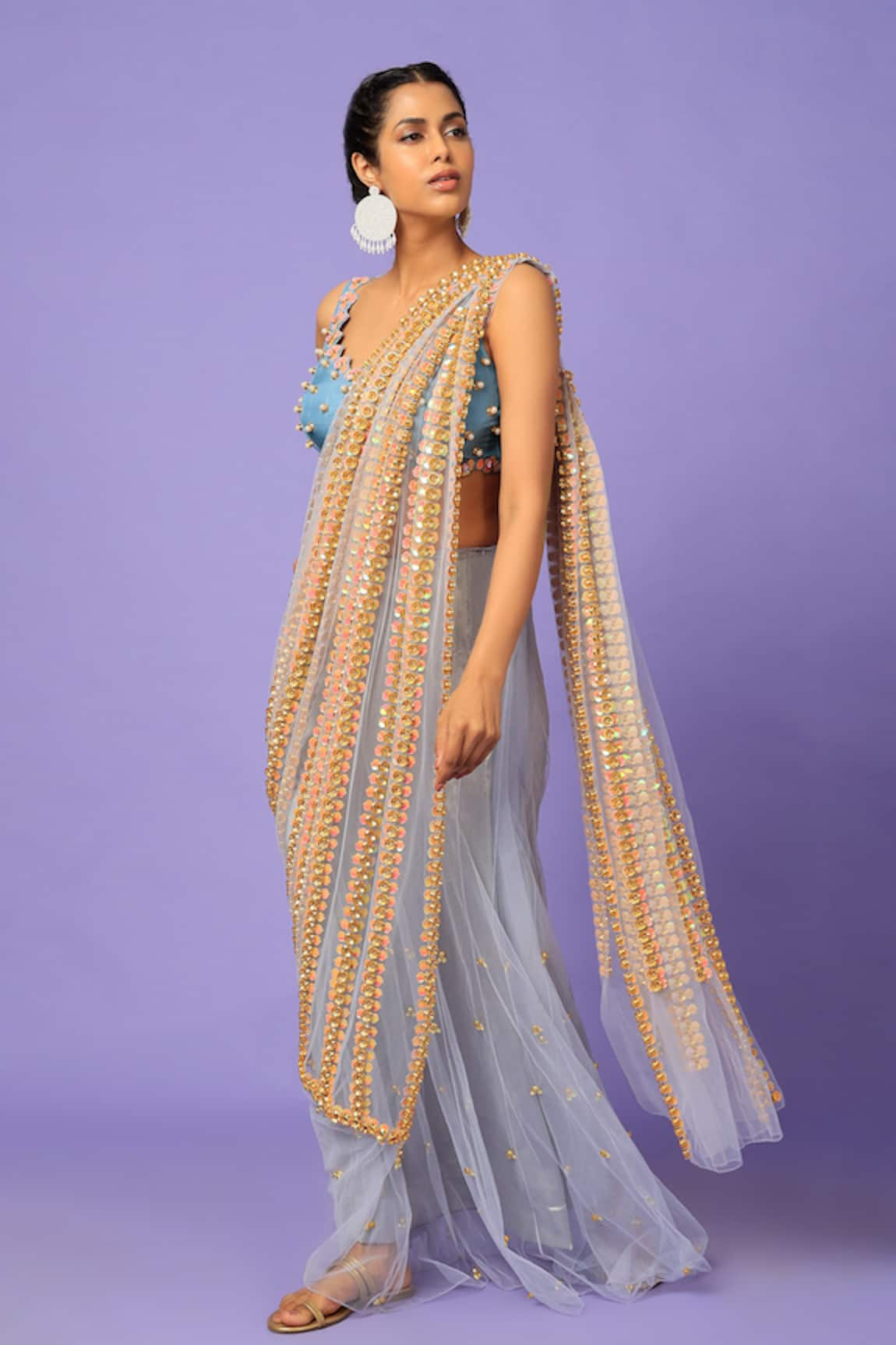 Papa Don't Preach Shooting Star Embellished Pre-Pleated Pallu Saree With Blouse