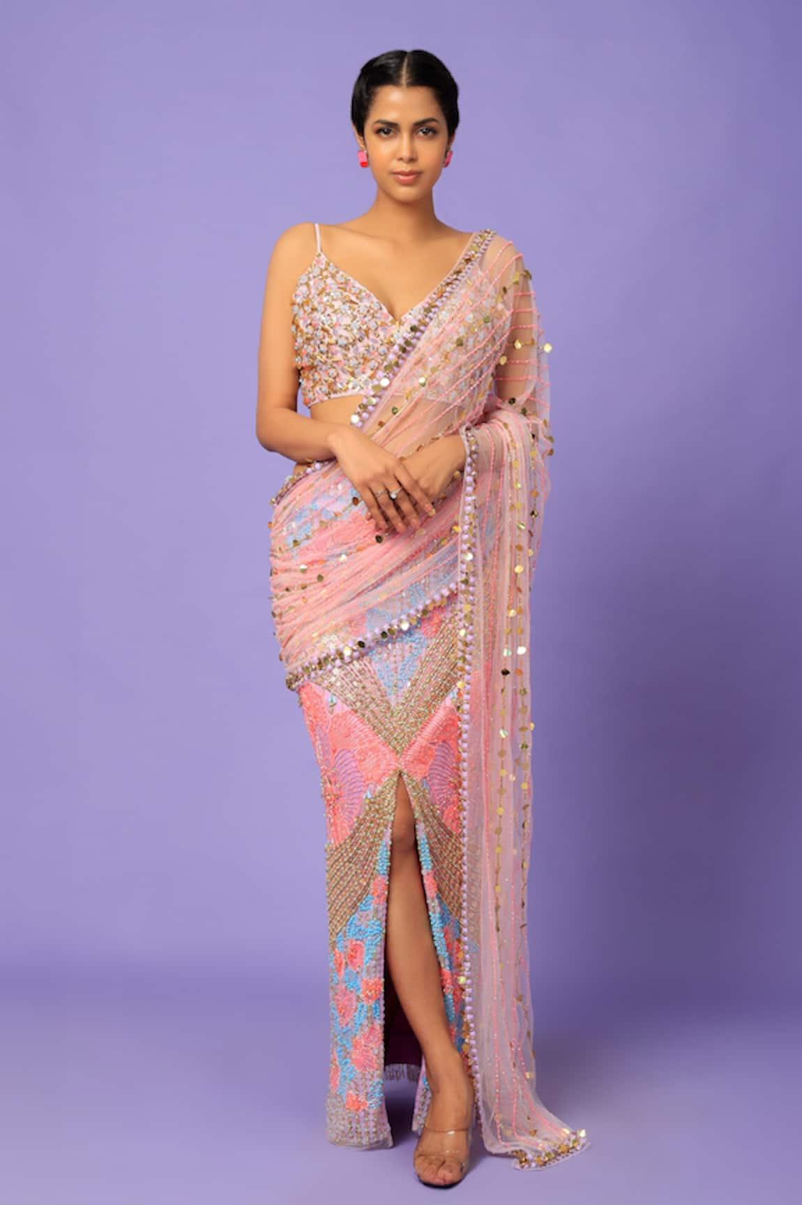 Papa Don't Preach It Girl Icy You See Me Embellished Pre-Stitched Saree With Bralette