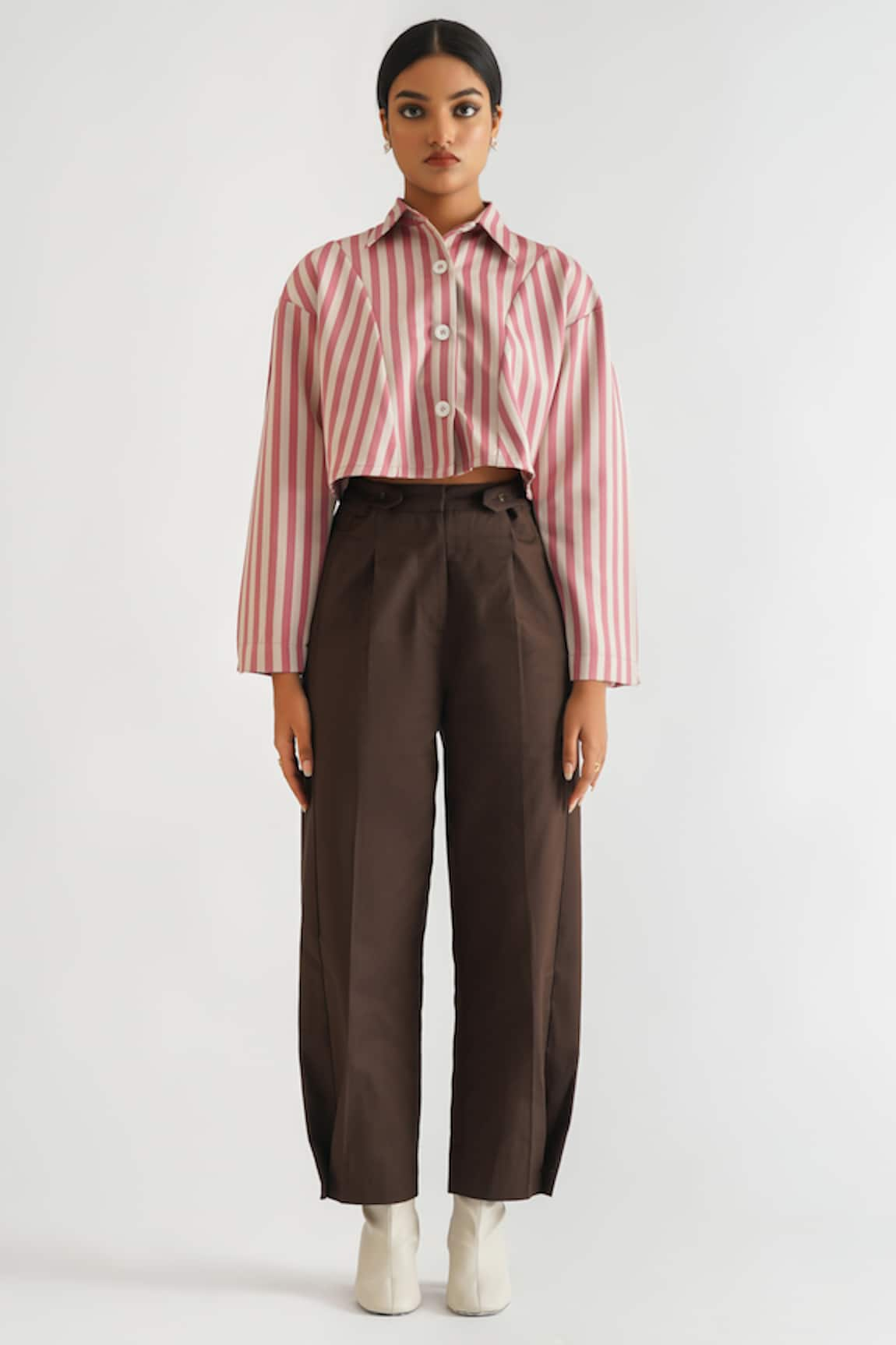 A LINE STORE Stripe Pattern Cropped Shirt