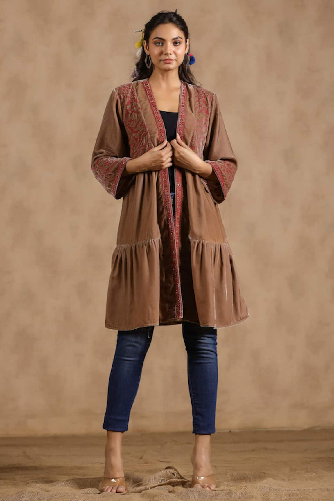 NYARO Velvet Thread Border Embroidered Jacket