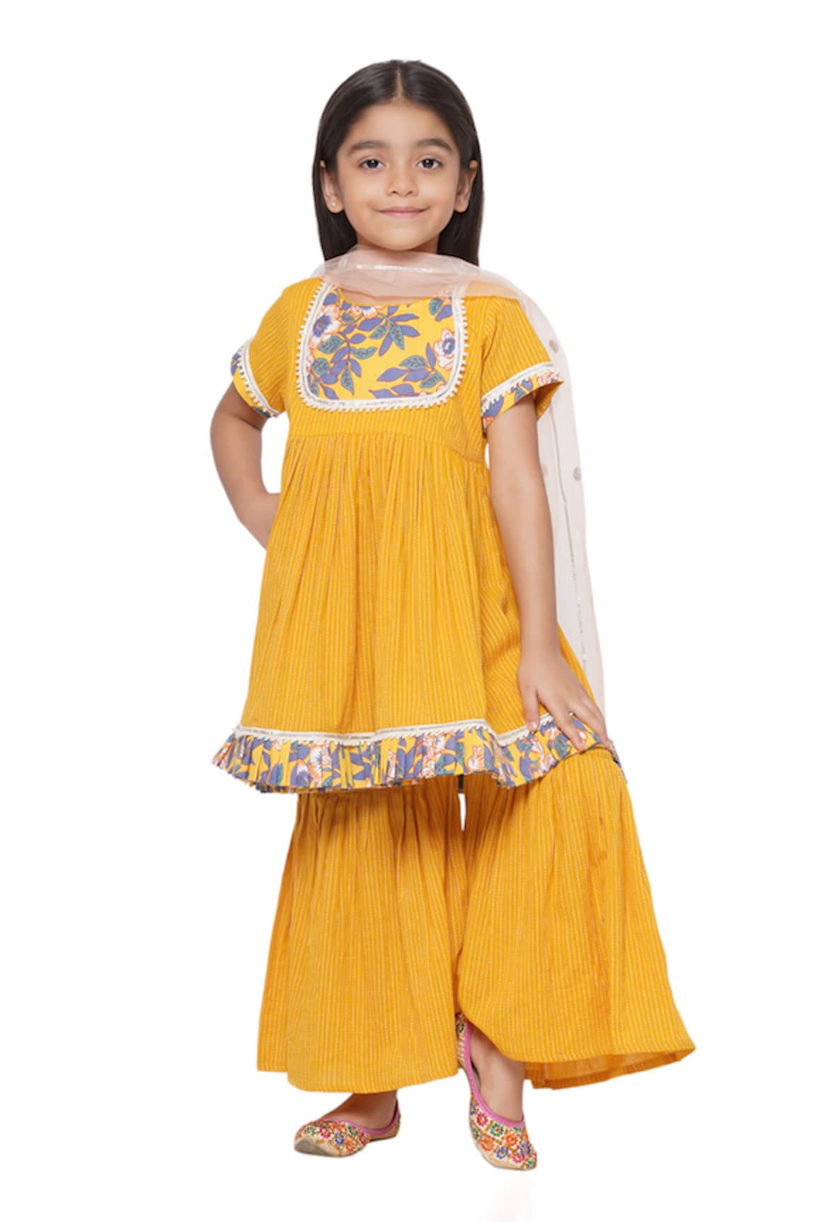 Little Bansi Threadwork Peplum Kurta Sharara Set