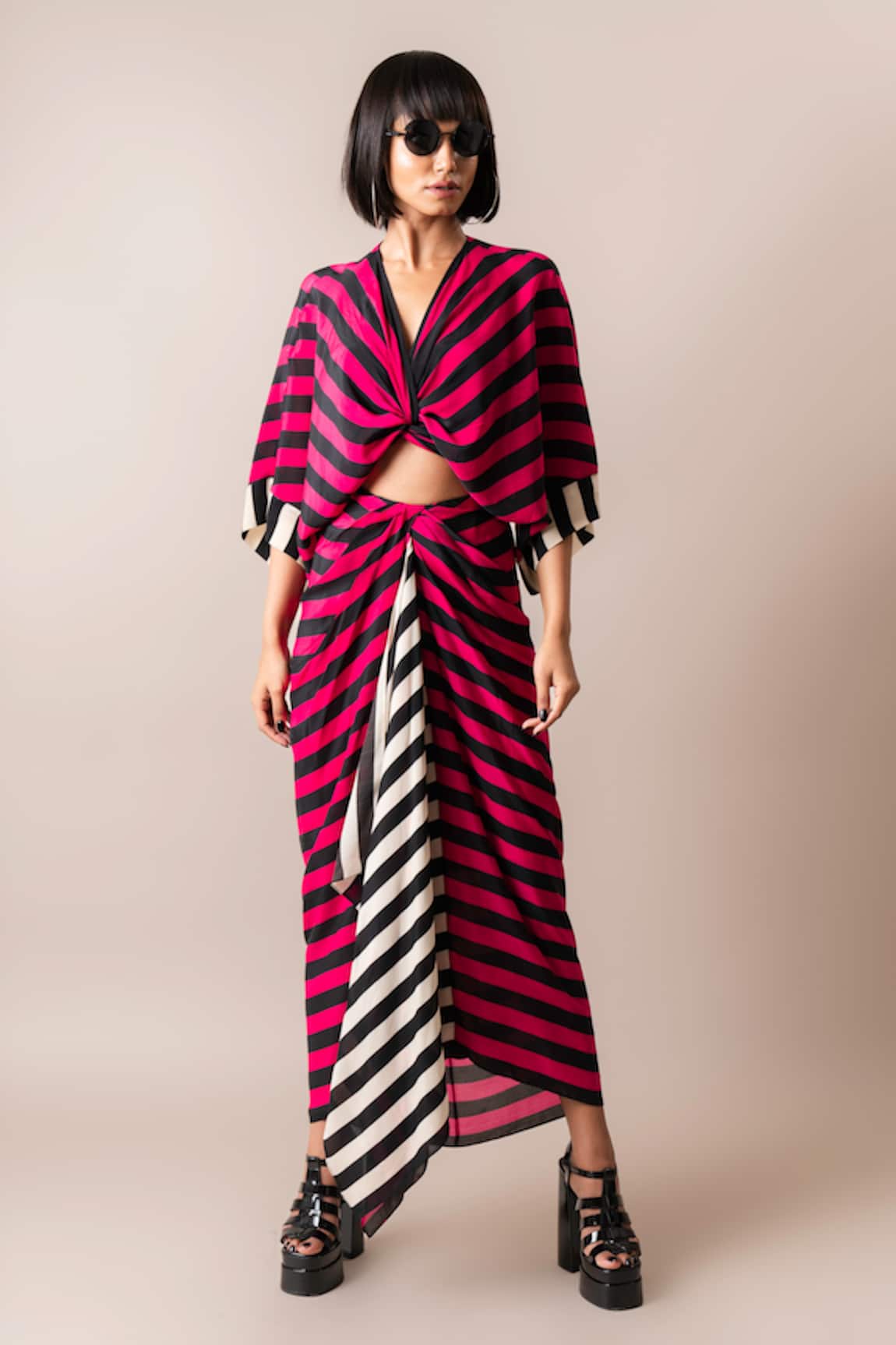 Nupur Kanoi Stripe Print Top & Draped Skirt Set 