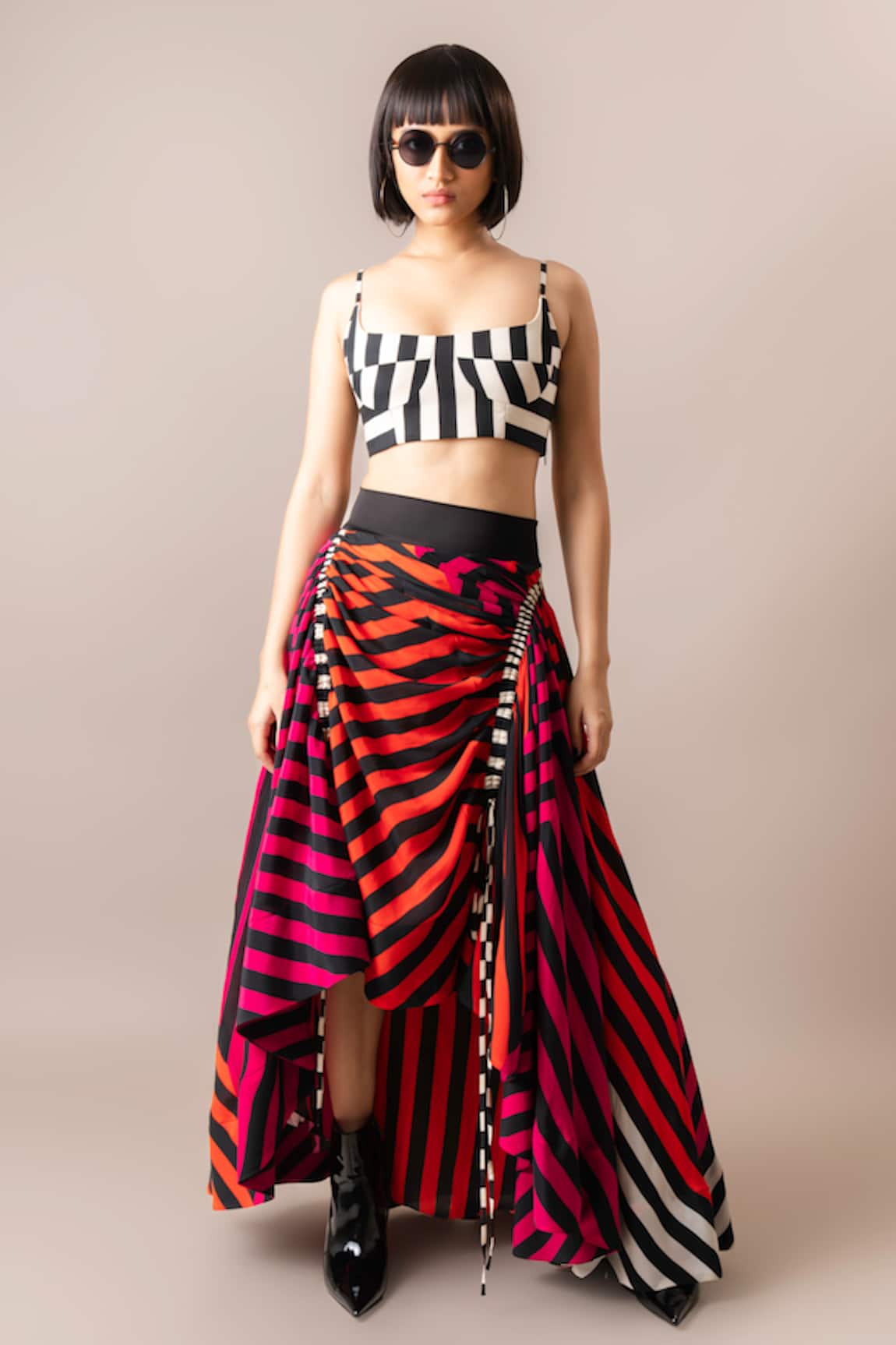 Nupur Kanoi Stripe Print Bustier & Lehenga Skirt Set