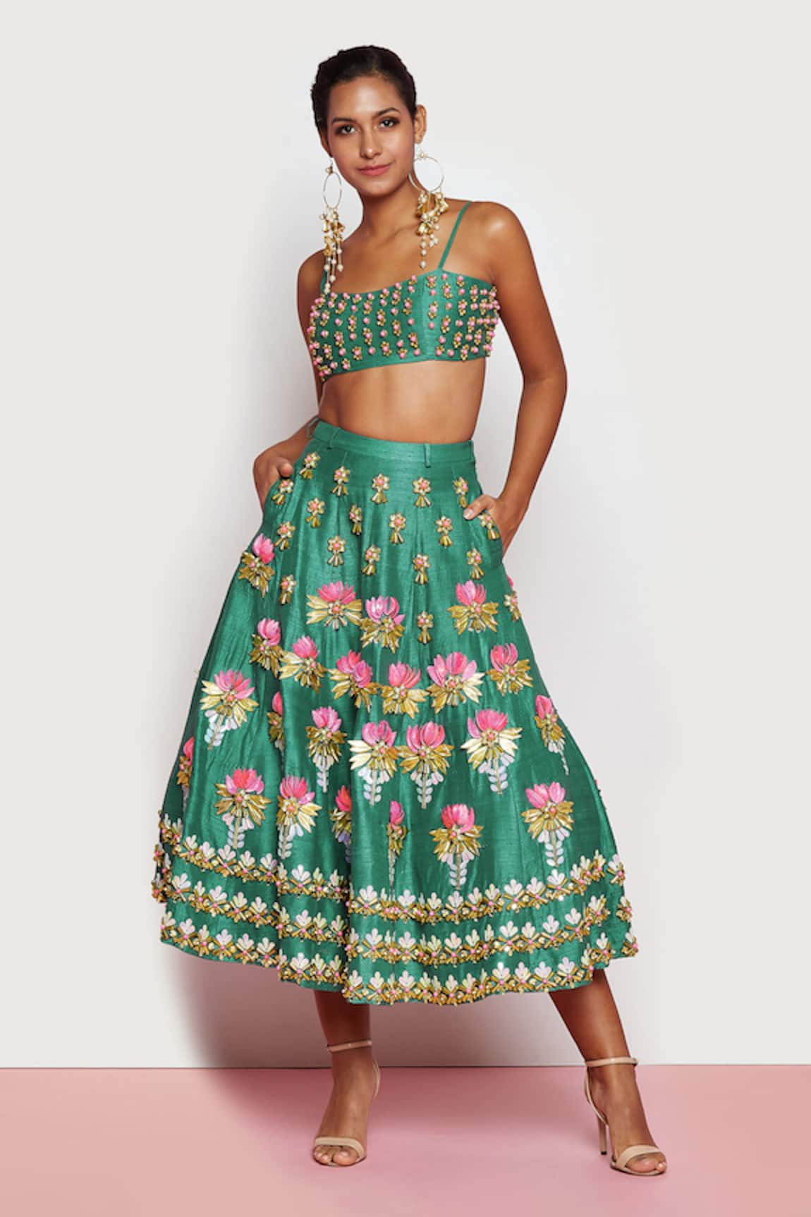 Papa Don't Preach Sacred Lotus Embellished Lehenga & Bustier Set