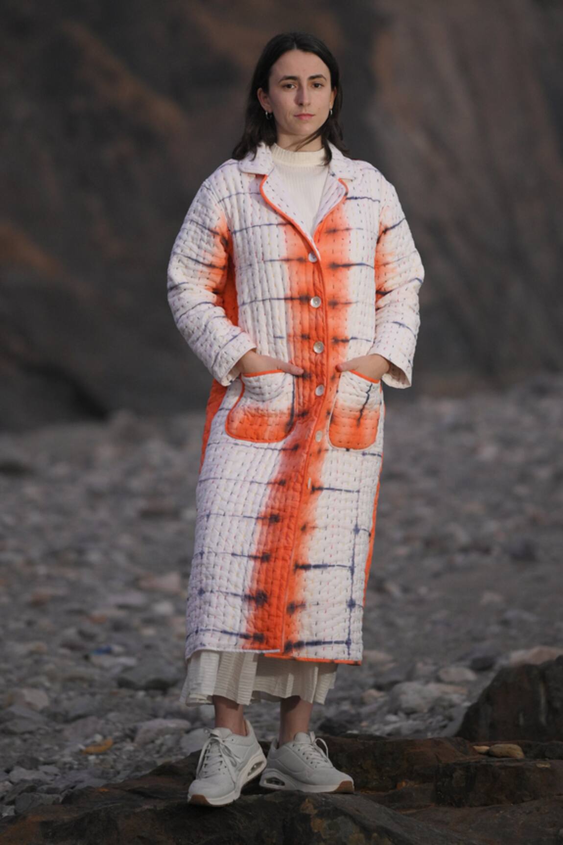 Raas Life Jharoka Ben Tie-Dye Pattern Trench Coat 