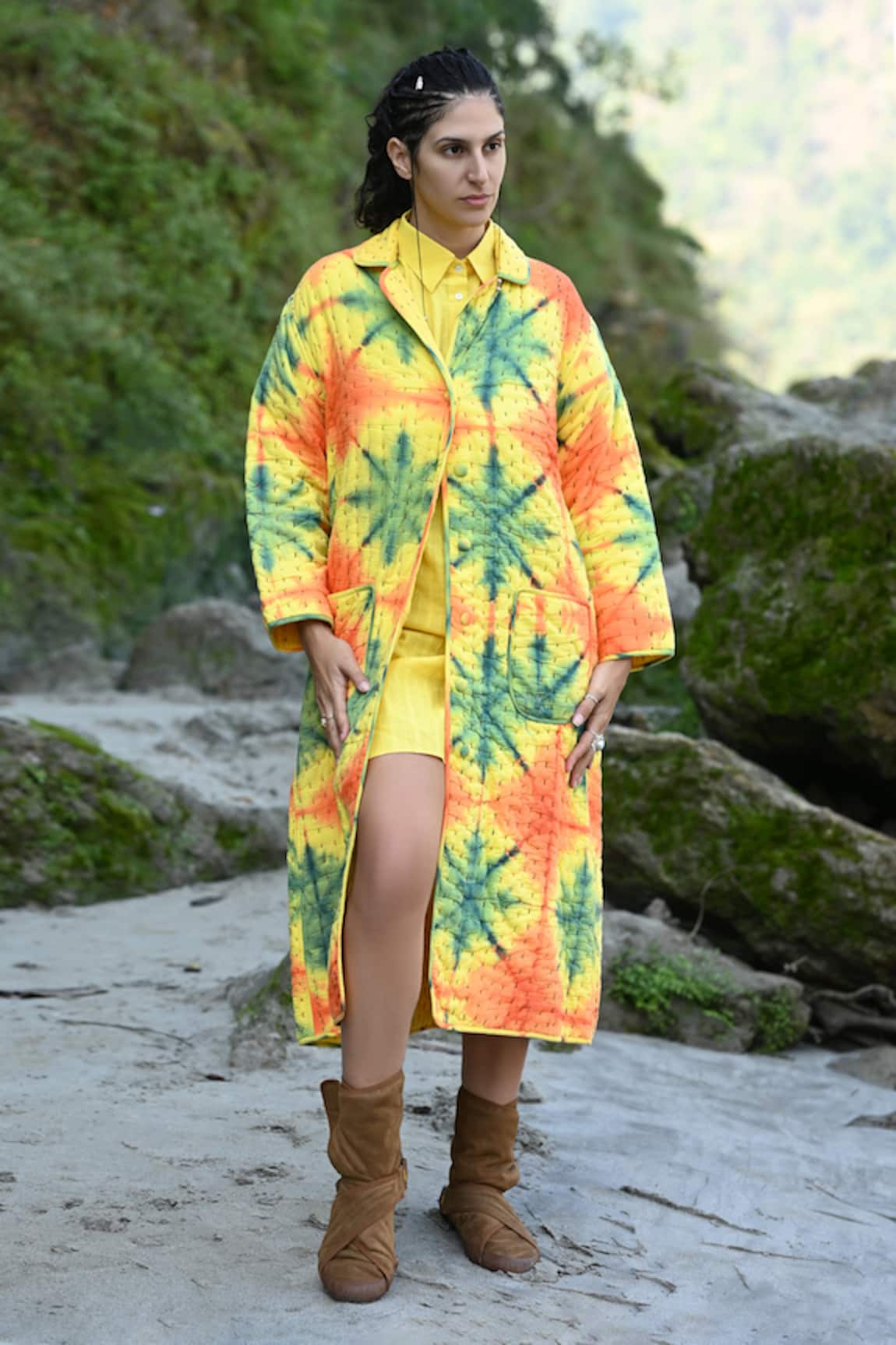 Raas Life Koki Ben Tie-Dye Pattern Trench Coat 