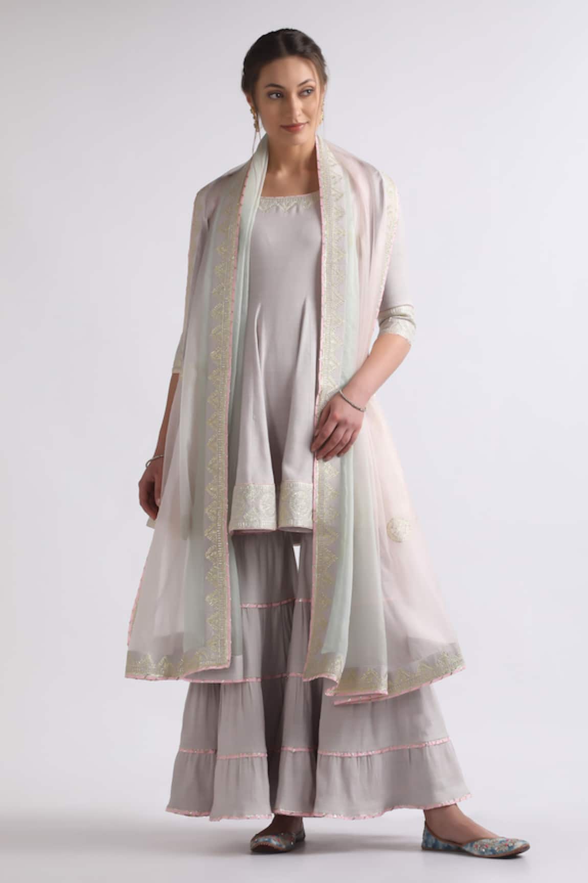 Roohbyridhimaa Gota Embroidered Ash Grey Anarkali Set 