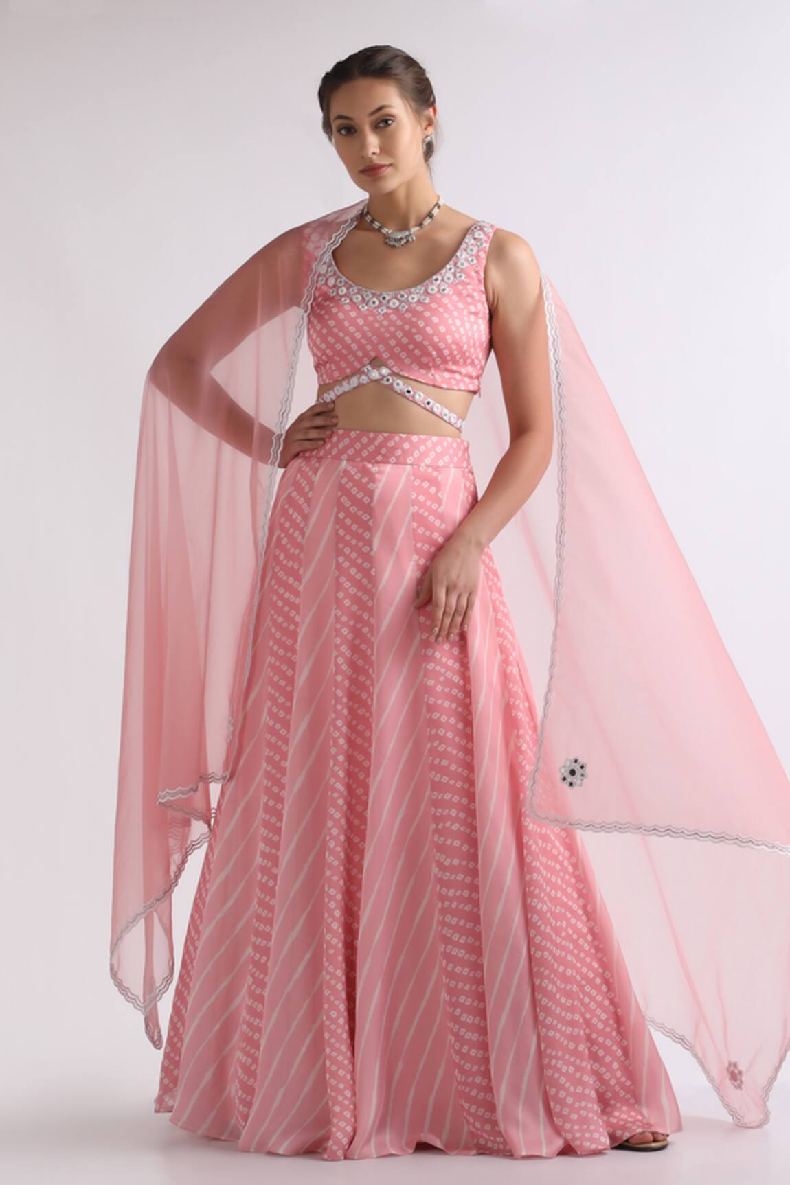 Roohbyridhimaa Qurbat Bandhej Pattern Panelled Lehenga Set 