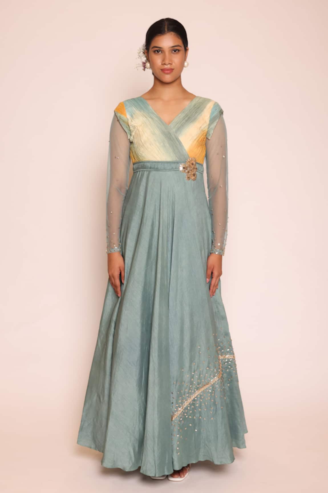 ABSTRACT BY MEGHA JAIN MADAAN Ombre Gathered Bodice Embellished Maxi Dress