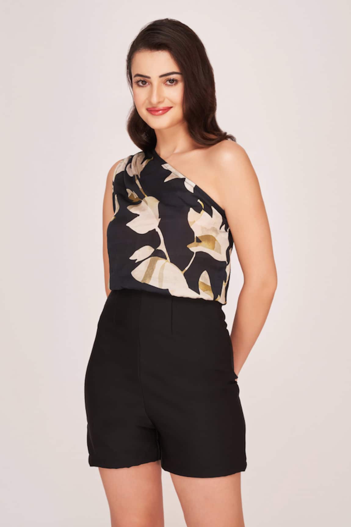 House of Varada Ambrosia Print One Shoulder Top With Shorts